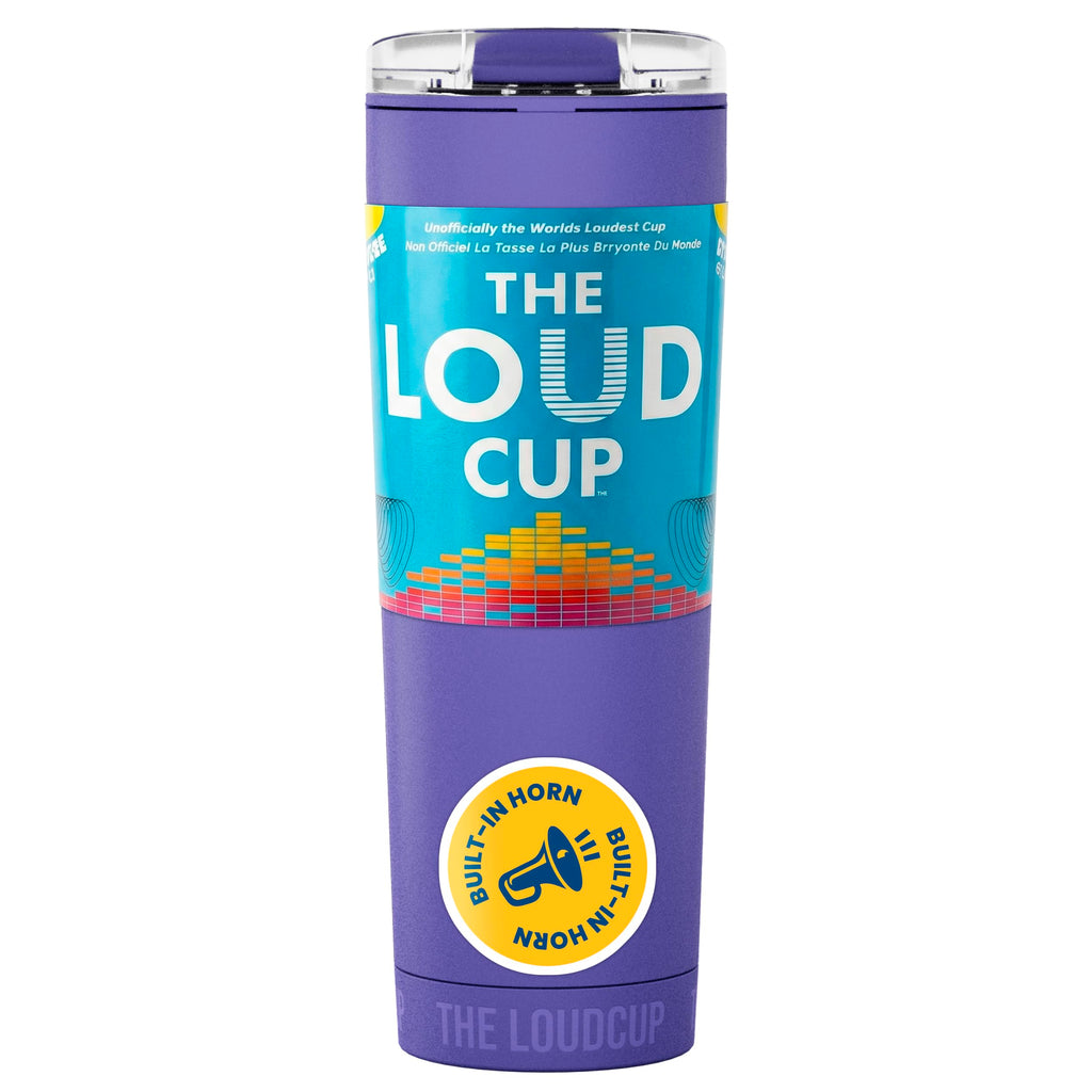 The LoudCup Blow Horn Tumbler, 2-in-1 Cheer & Sip Reusable Water Bottle with Built-In Horn for Sports Games, Tailgates & Parties, BPA-Free, 23 oz, Royal Purple