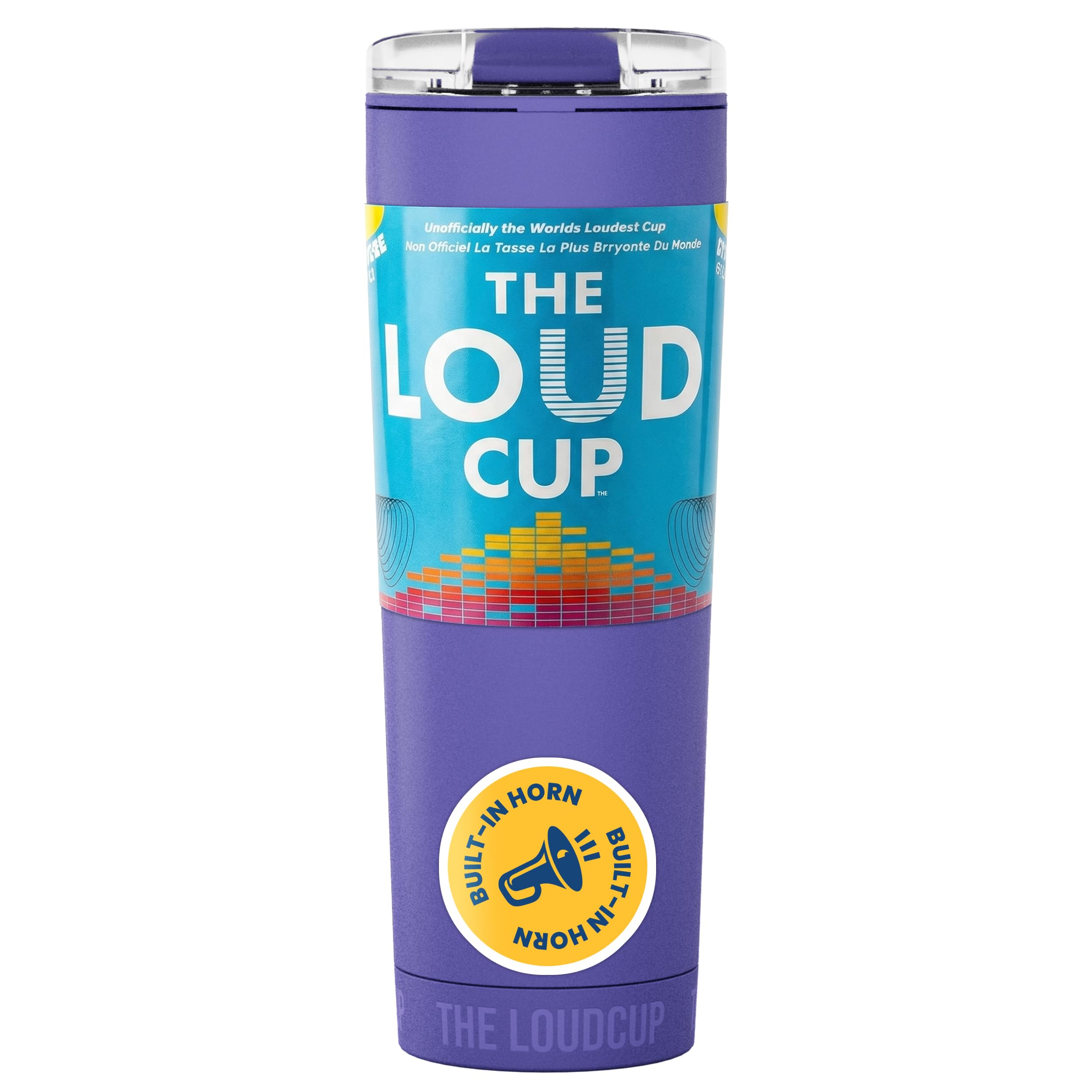 The LoudCup Blow Horn Tumbler, 2-in-1 Cheer & Sip Reusable Water Bottle with Built-In Horn for Sports Games, Tailgates & Parties, BPA-Free, 23 oz, Royal Purple