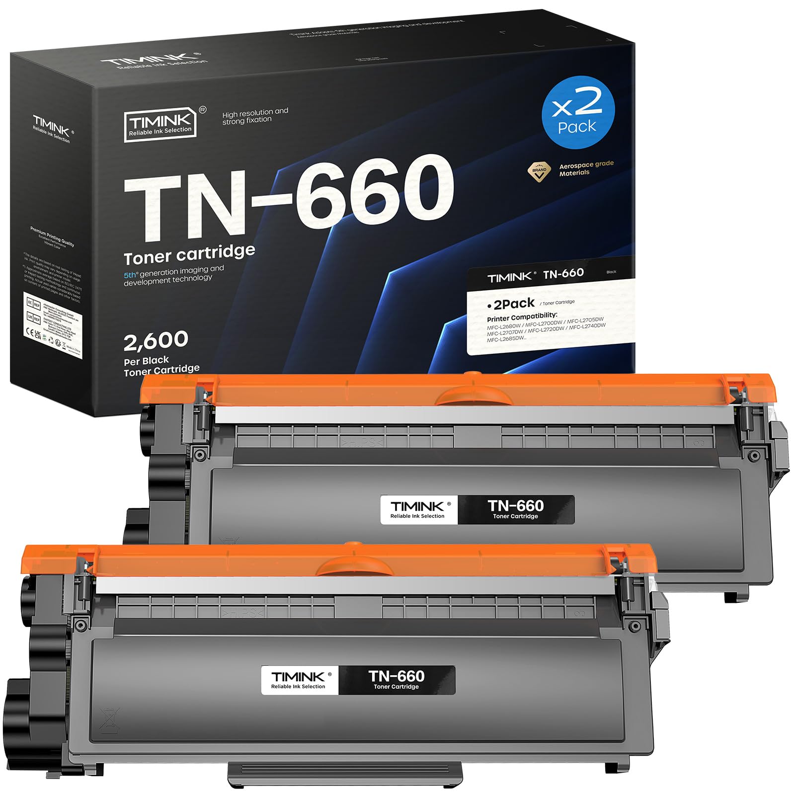 TN660 Compatible Toner Cartridge Replacement for TN660 TN-660 TN 660 TN630 Compatible with HL-L2300D HL-L2380DW HL-L2320D DCP-L2540DW MFC-L2700DW MFC-L2685DW Printer 2 Black Toner
