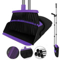 UDUK Broom with Dustpan Combo Set Upright, 51” Long Handle with Comb Teeth,Broom and Dustpan for Dog Cat Pets Home Kitchen Room Lobby Use, Normal, Purple