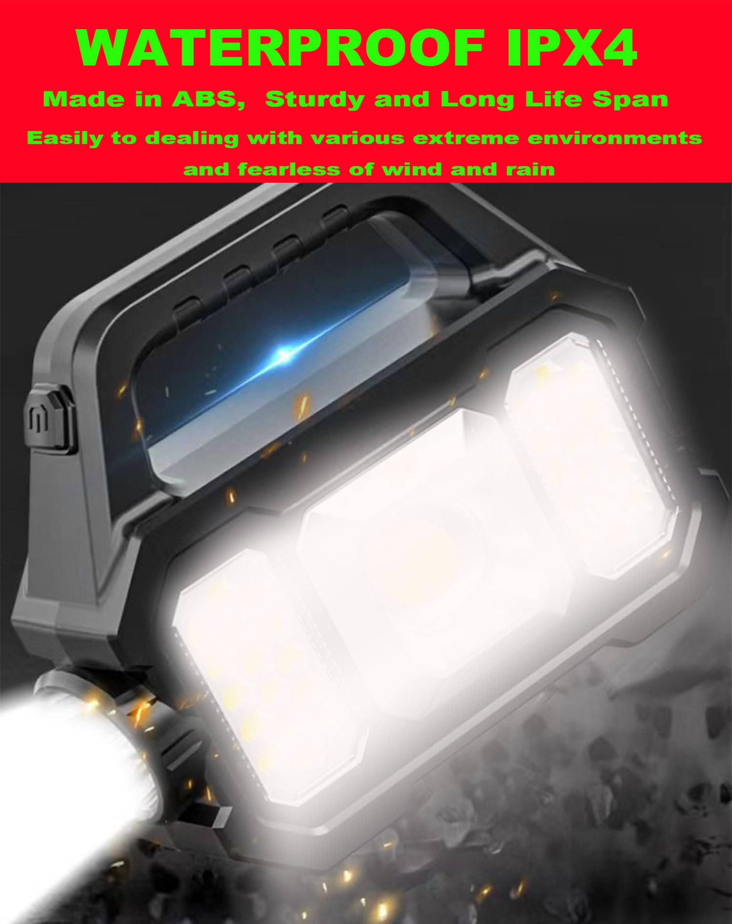 Solar Rechargeable LED Spotlight Flashlight, Super Bright 6000LM Handheld LED Searchlight, Multi-Functional Portable Lamp Camping Lantern Flashlight, 6 Light Modes, IPX4 Waterproof