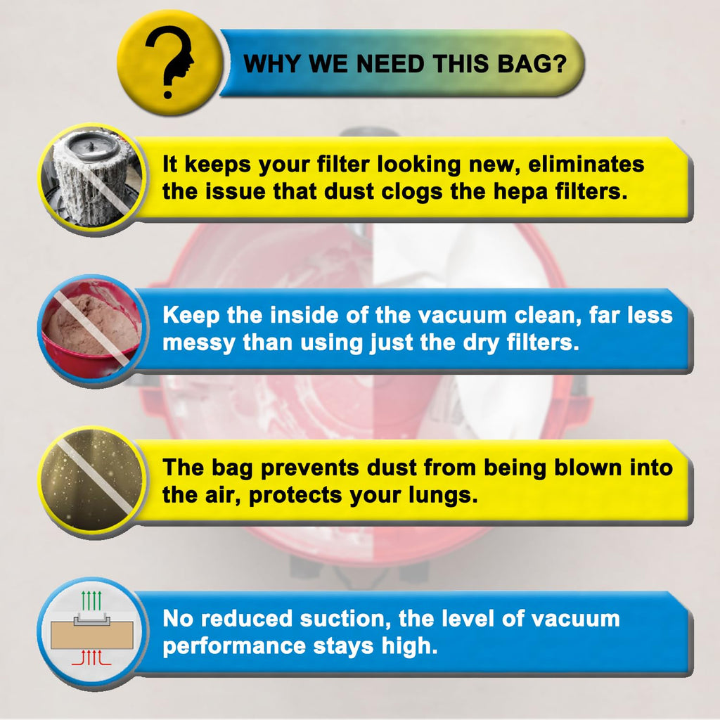 SpaceTent 6 Pack DEWALT DXVA19-4101 High Efficiency Replacement Filter Bags for 6 to 10 Gallon Wet/Dry Vacs - Part # & Vacmaster VHBM