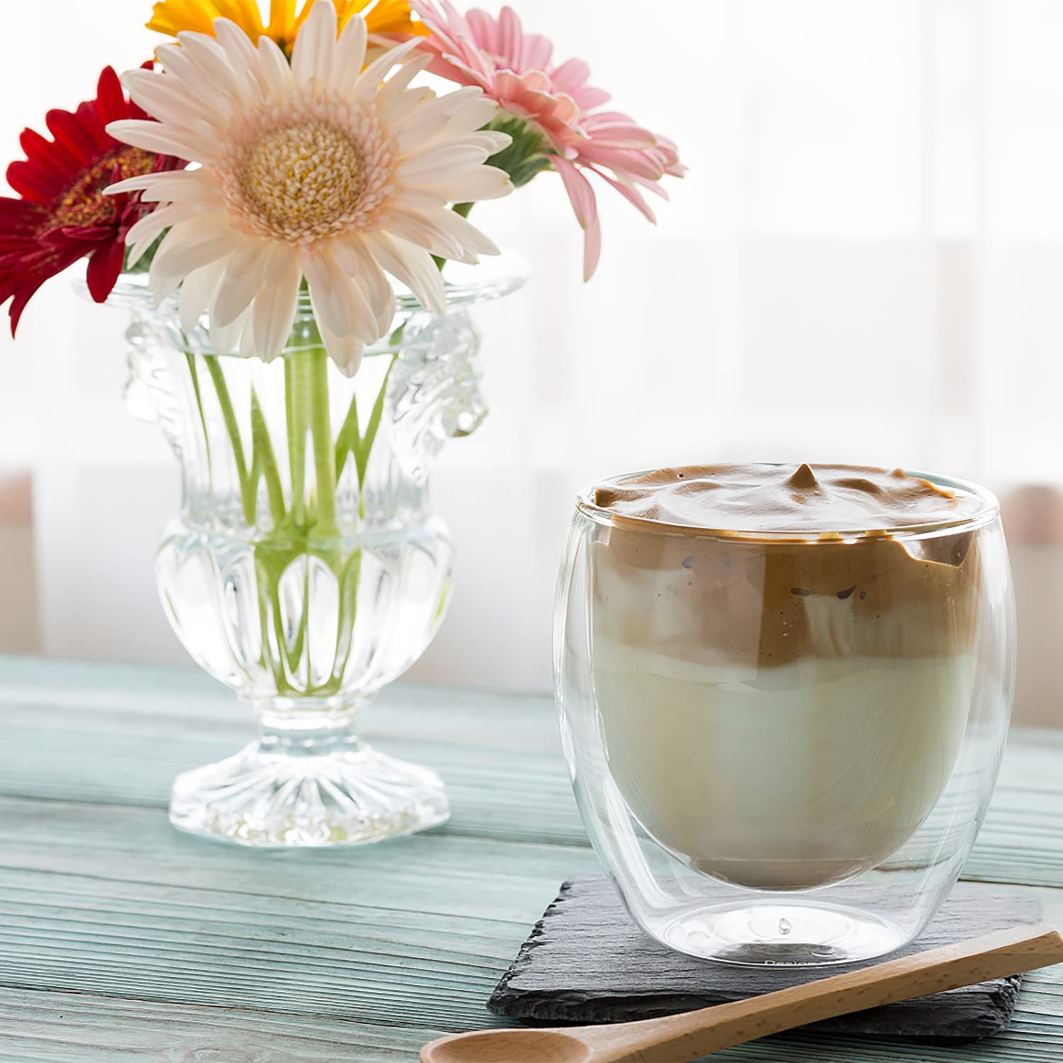 Set of 4 Cappuccino Glass Mugs,Double Wall Insulated Coffee Mugs,Clear Glass Mugs,Glass Coffee Cups,Perfect for Latte, Americano, Espresso,Cappuccinos,Tea, Beverage(250ml)
