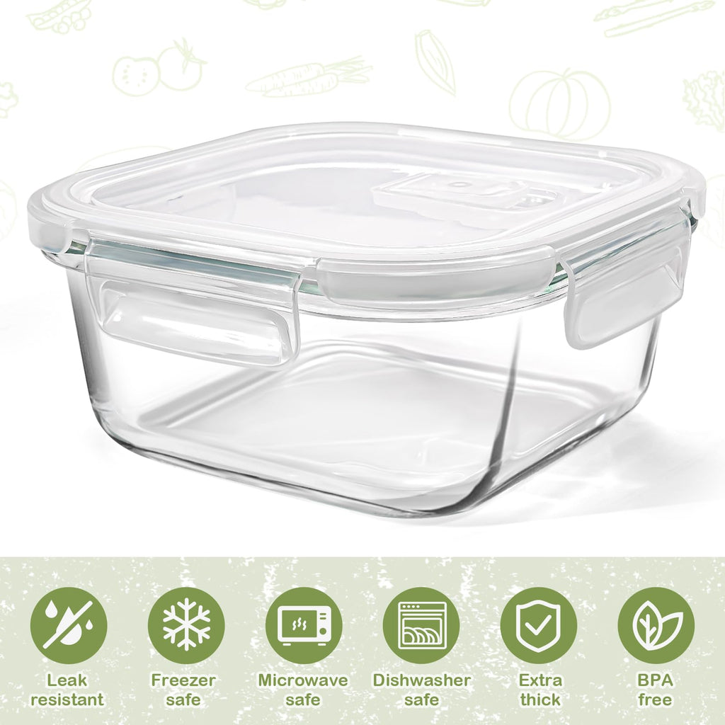 Glass Container Food Storage 24 oz, 3 Cup Small Glass Containers with Lids, Oven Safe Food Storage Containers, Freezer Containers for Kitchen, Take Out and To Go, Soup Container for Food Prep, 4 Pack