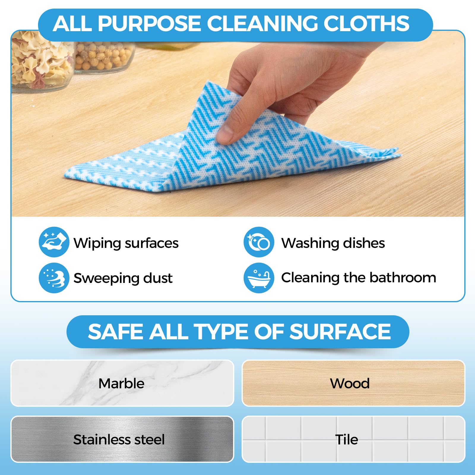 Peachicha All Purpose Cloths Disposable Cleaning Cloths Reusable J Cloths Blue Jay Cloth Dish Cloths Dish Towel for Kitchen (Blue,120 Pcs)