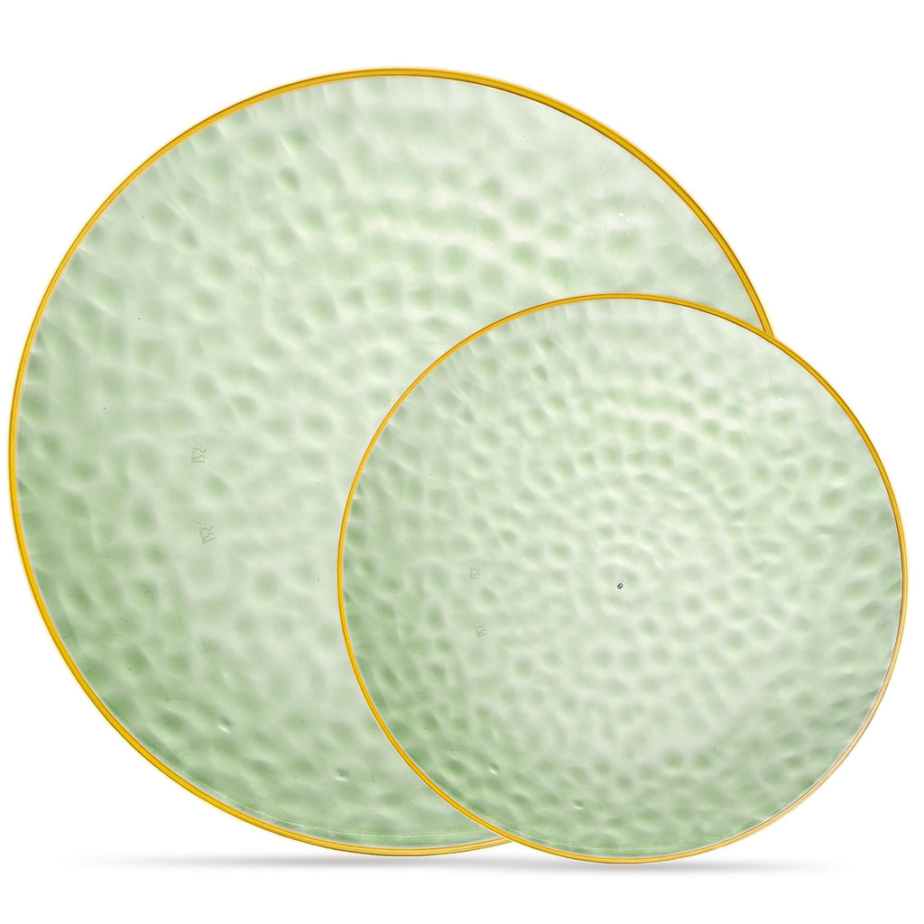 PLASTICPRO 32 Piece Combo Plates Set includes 16-7'' inch Plate & 16-10'' inch Plates Green Hammered Plastic Party Dish Premium ST patricks day Party Dishes
