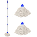 Cotton Cloth Mop, 4 Section Stainless Steel Pole + Two Cotton String Mop Heads White
