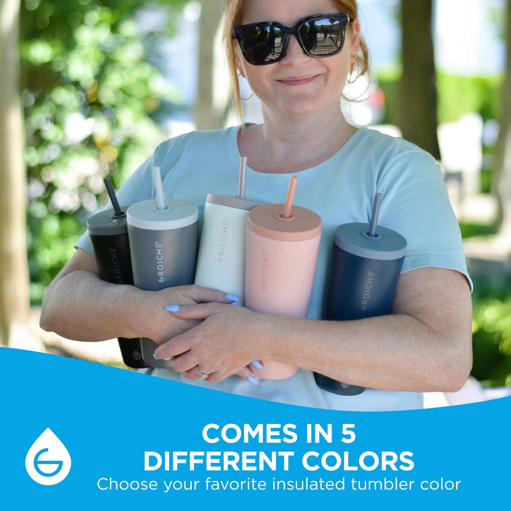GROSCHE Jasper Tumbler with Straw. Extreme Insulation, Classy Design, Built to Last, Insulated Stainless Steel Tumbler with Lid and Straw, Perfect for Iced Coffee, Canadian Brand! - 23 fl oz, Pink