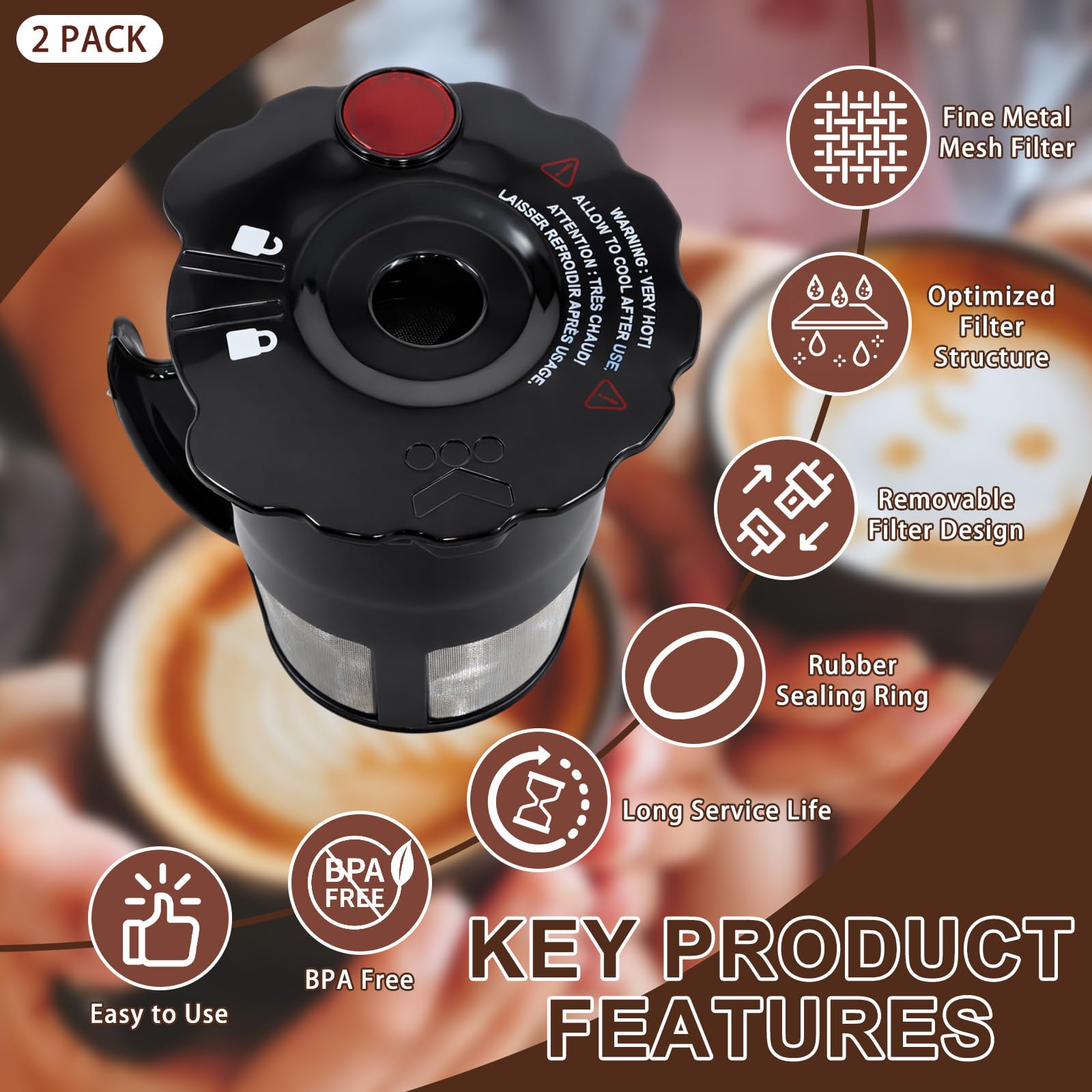 Podoy K Cup 2.0 Reusable Coffee Filter 119367 2.0 Model Black Small Coffee Filter K200 K250 K300 K350 K400 K450 K460 K475 K460 K500 K550 K560 K575 (Pack of 2)
