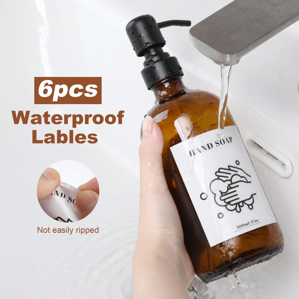 Ceecysaa Glass Soap Dispenser, 500 ml Soap Dispenser, 2 Pack Bathroom Hand Soap Dispenser with Pump, Amber Glass Bottles,Hand and Dish Soap Dispensers Sets for Kitchen,Bathroom