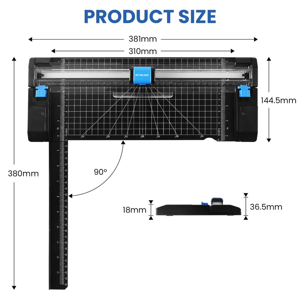 Paper Cutter, 12 Inch Rotary Trimmer, 5 Blades 4 Functions, Up to 6 Sheets Cut, with 2 Reversible Cutting Mats, Black Patent for Cardstock Scrapbooking