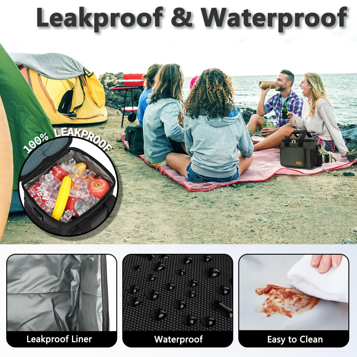 FlowFly Insulated Lunch Bag Adult Lunch Box Large Cooler Tote Bag with Top Handle for Men and Women, with Adjustable Strap, Front Pocket, and Dual Large Mesh Side Pockets, Extra Large(20L), Black