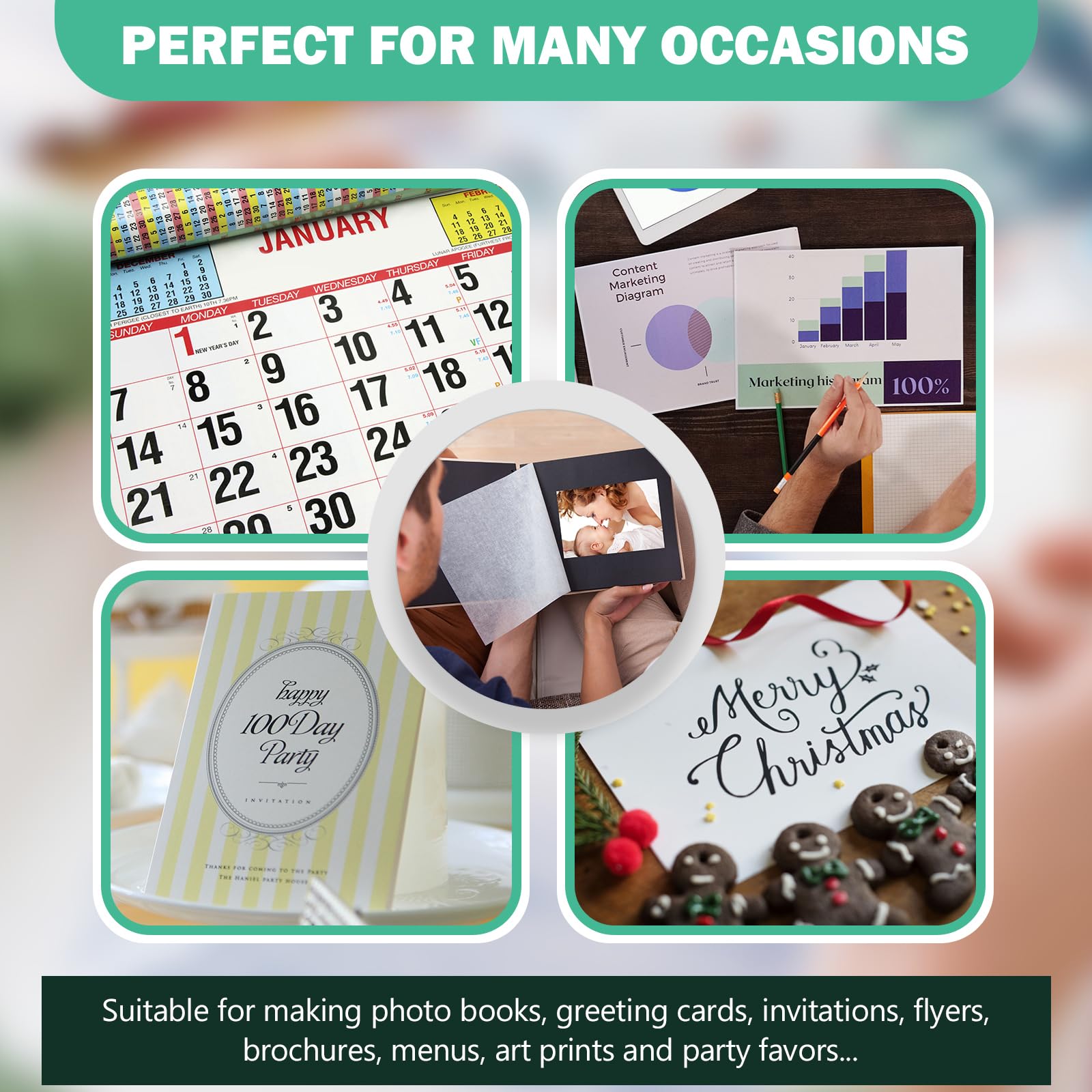 8.5x11 Glossy Photo Paper, 100 Sheets 52lb Inkjet, Letter, Pikapoka (P851110020GSY)