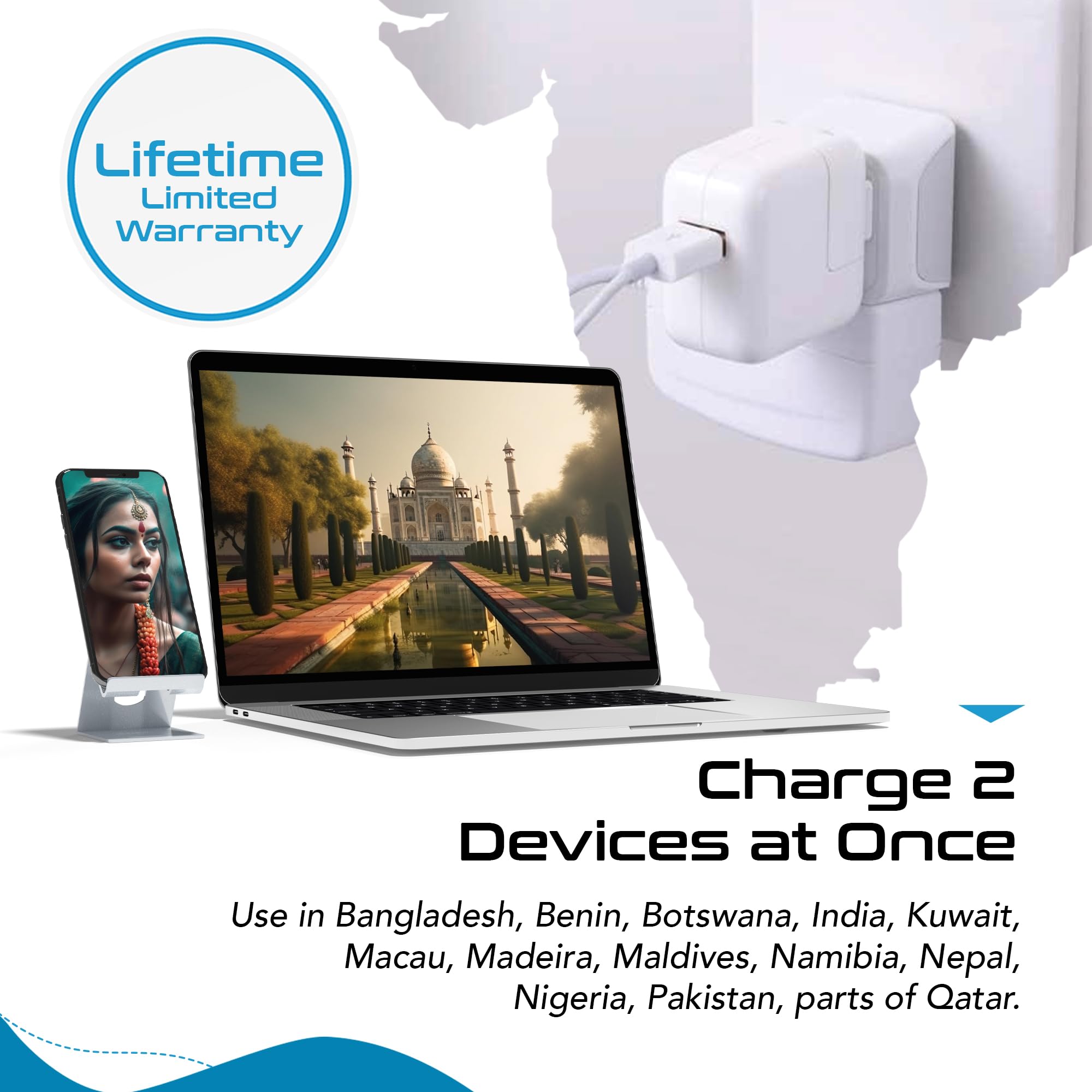 Ceptics Canada to India, Pakistan, Nepal Travel Adapter (Type D) - Dual Input - Ultra Compact - Charge your Cell Phone, Laptops, Tablets (CT-10, 3 Pack)