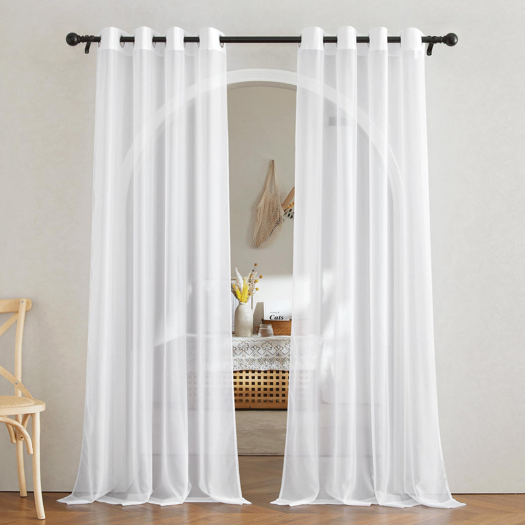 NICETOWN White Sheer Curtains 84 inches Long with Eyelet, Sheers Window Curtains 2 Panels Privacy Light Filtering Voile Grommet Top Drapes for Living Room/Hotel Rideaux (2 Pcs, 54 Wide, White)