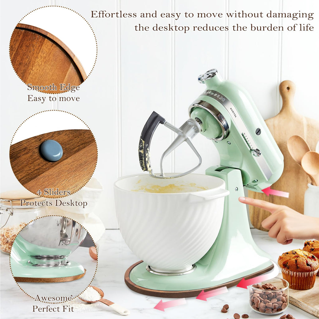 Acacia Wood Mixer Slider Mat for KitchenAid Stand Mixer Wooden Sliding Tray Compatible with Kitchen Aid 4.5-5 Qt Mixer