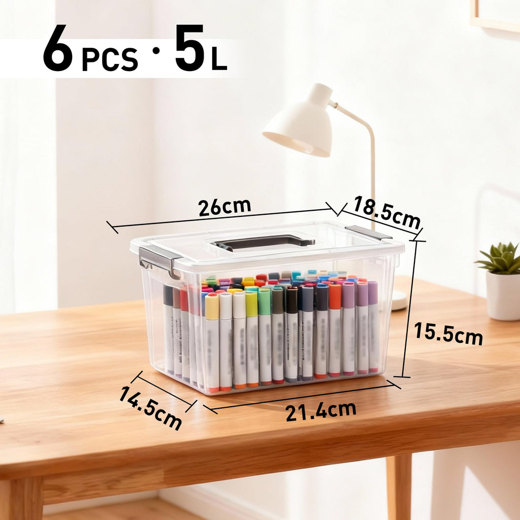 Citylife 6 Packs 5.3QT. Plastic Storage Bins with Latching Lids Clear Storage Box with handle Stackable Stoage Containers for Organizing Toys, Crafts, Tools