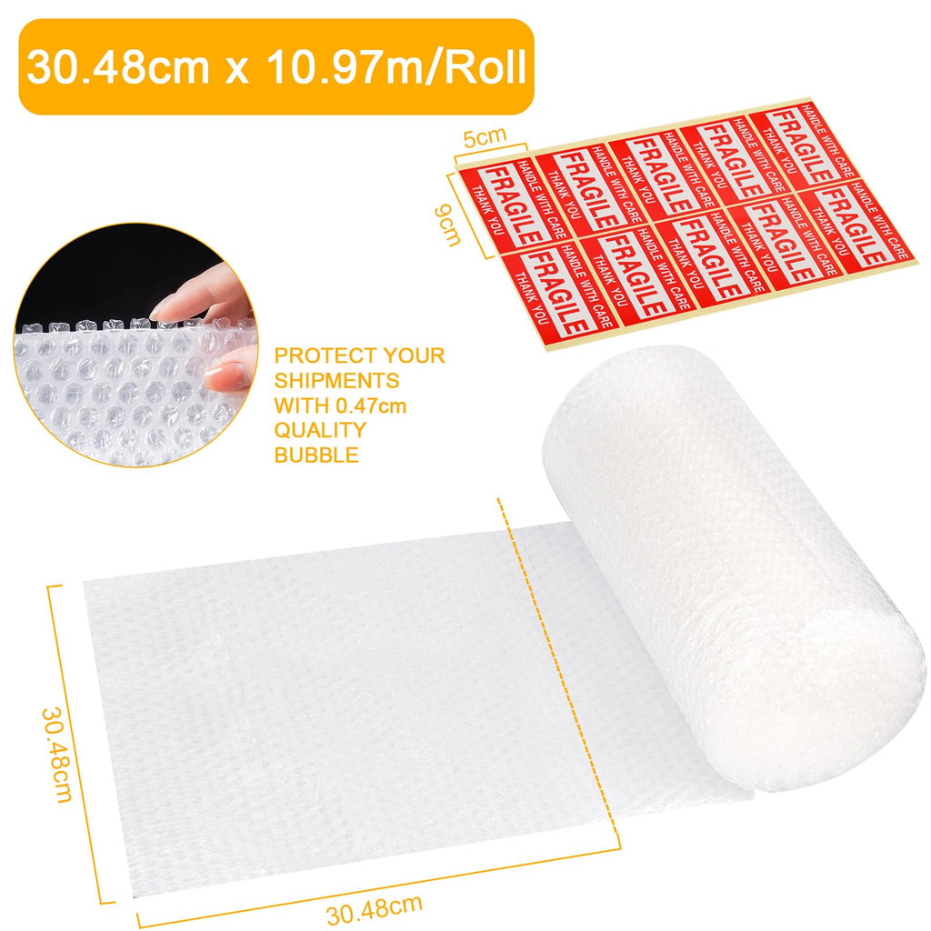 2-Pack Bubble Cushioning Wrap Rolls for Packing Moving Shipping,12"x 72' ft Total Bubble Packing Wrap with 20 Fragile Stickers,Perforated Every 12",Cushioning Rolls for Moving Box Bubbles Pack Wrap