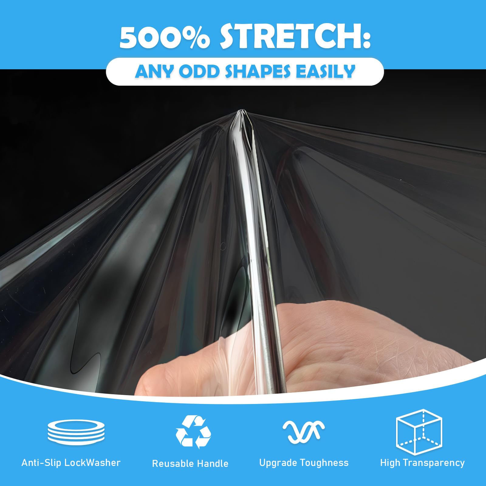 Anti-Slip Handhold Stretch Wrap Film - 4 Pack, 4in x 800ft, 60 Gauge, with Lock Washers & Handle, Non-Slipping Out Plastic Wrap for Moving, Packing Supplies, Furniture Protection, Industrial
