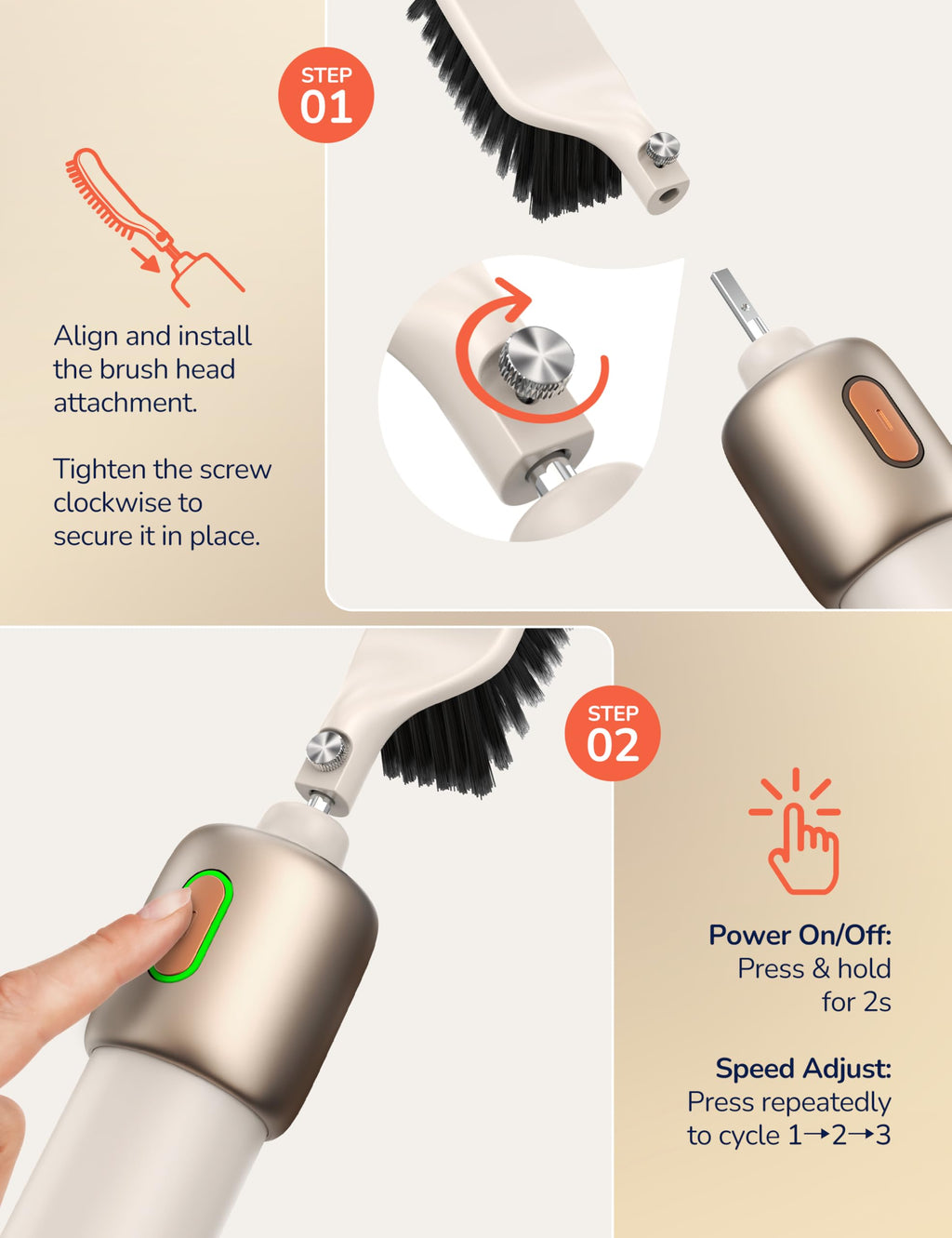 Electric Cleaning Brush for Multi-Surface Deep Clean - 3-Speed Adjustable, Waterproof & Rechargeable with 2 Brush Heads for Grout, Tile, Bathroom, Kitchen, Car, and Pet Supplies