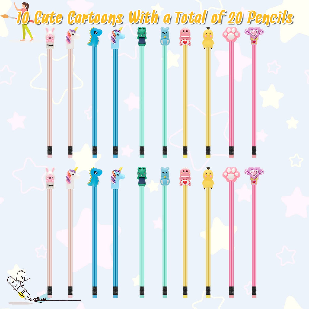 48 Pieces Pencils For Kids, Fun Pencils For Kids,Bulk Pencils With Cute Animal Toppers,Erasers,Pencil Sharpeners for School Office Classroom Party Reward Supplies