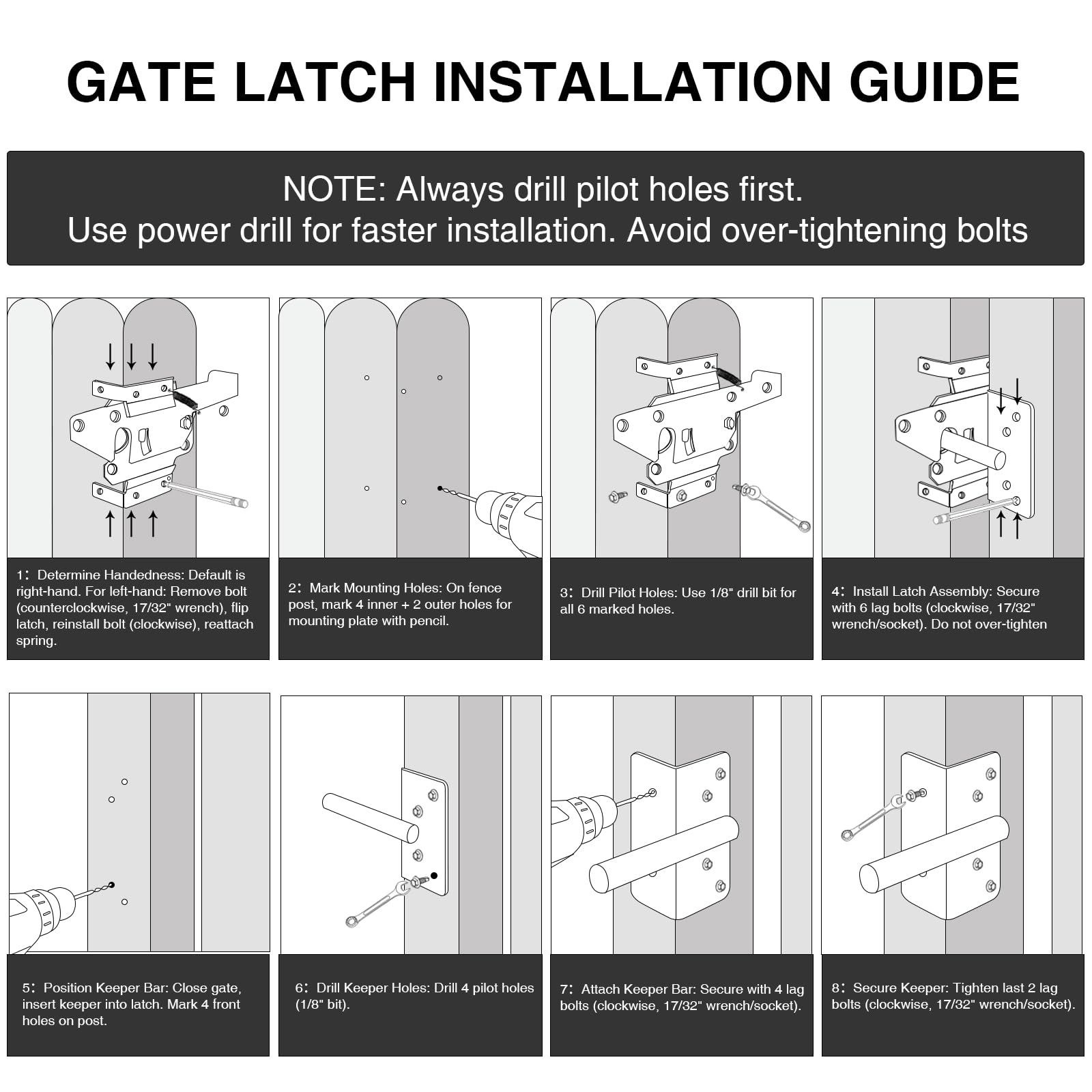 Self-Locking Gate Latch - Heavy Duty Automatic Gate Lock Gravity Door Latch Hardware for Wooden Fences & Posts PVC Fence Gates for Secure Pool, Outdoor Garden, Metal Gates Vinyl Fence