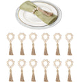 12 pcs Wood Bead Elastic Farmhouse Napkin Rings with Tassel,Elastic Napkin Rings for Wedding Party Home Decoration, Napkin Holders for Dinner Table Decor