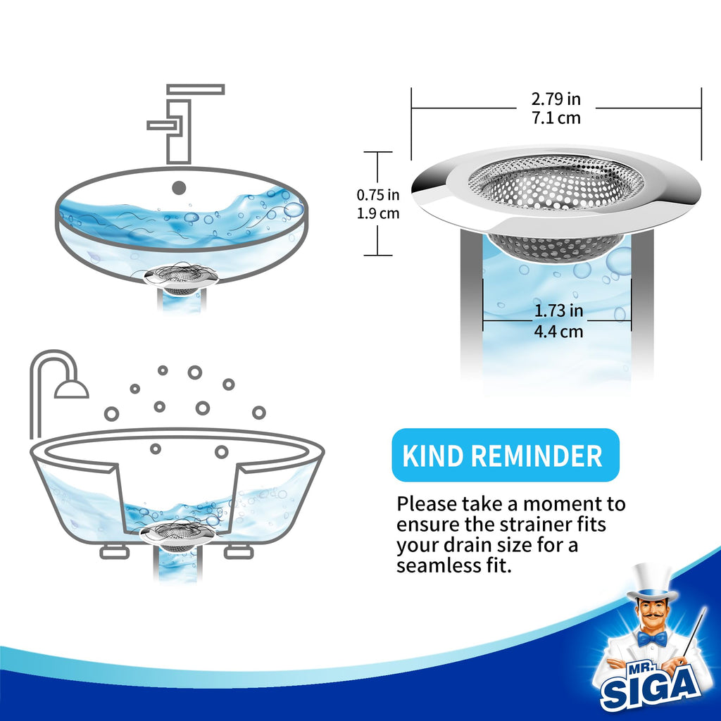 MR.SIGA Bathroom Sink Strainer, Stainless Steel Shower Bathtub Lavatory Drain Cover, Hair Catcher, 2.83" Diameter, 0.31" Depth, 3 Pack
