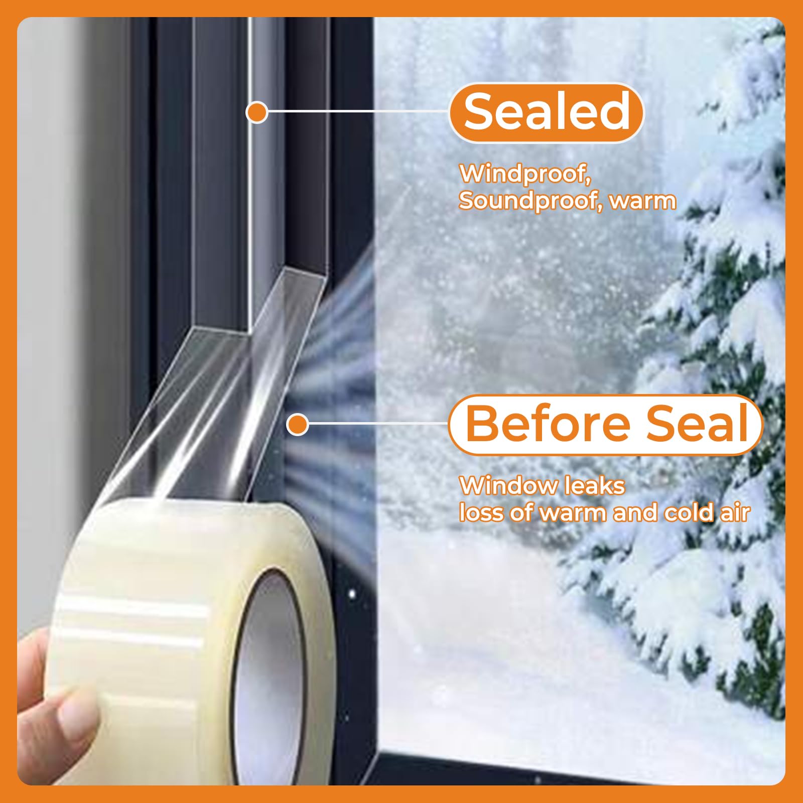 20Mil Thick Window Weather Sealing Tape, 2in x 66ft Transparent Window AC Insulation Air Conditioner Sealing Tape, No Residue