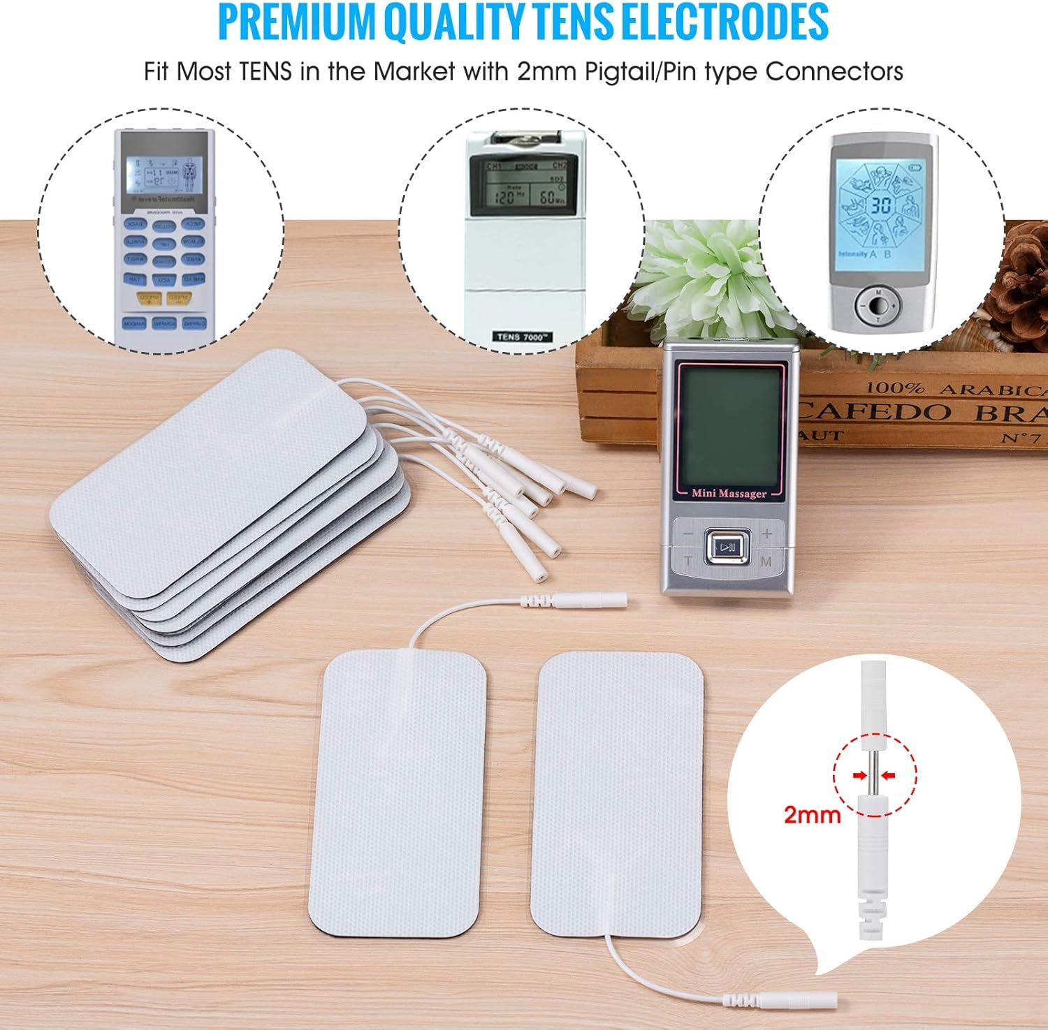 TENS Unit Pads TENS Replacement Unit Pads Electrodes Pads 2”x 3.5” 20Pack Reusable Self-Adhesive Pads,Latex-Free Self-Adhesive TENS Pads for TENS/EMS Muscle Stimulation Machine