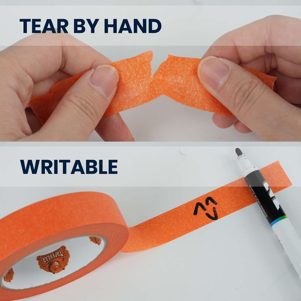 TAPEBEAR Orange Masking Tape 48mm x 50m, General Purpose Paper Tape for Painting, Labeling, DIY Arts Crafts, Home Office School Projects, 6Rolls