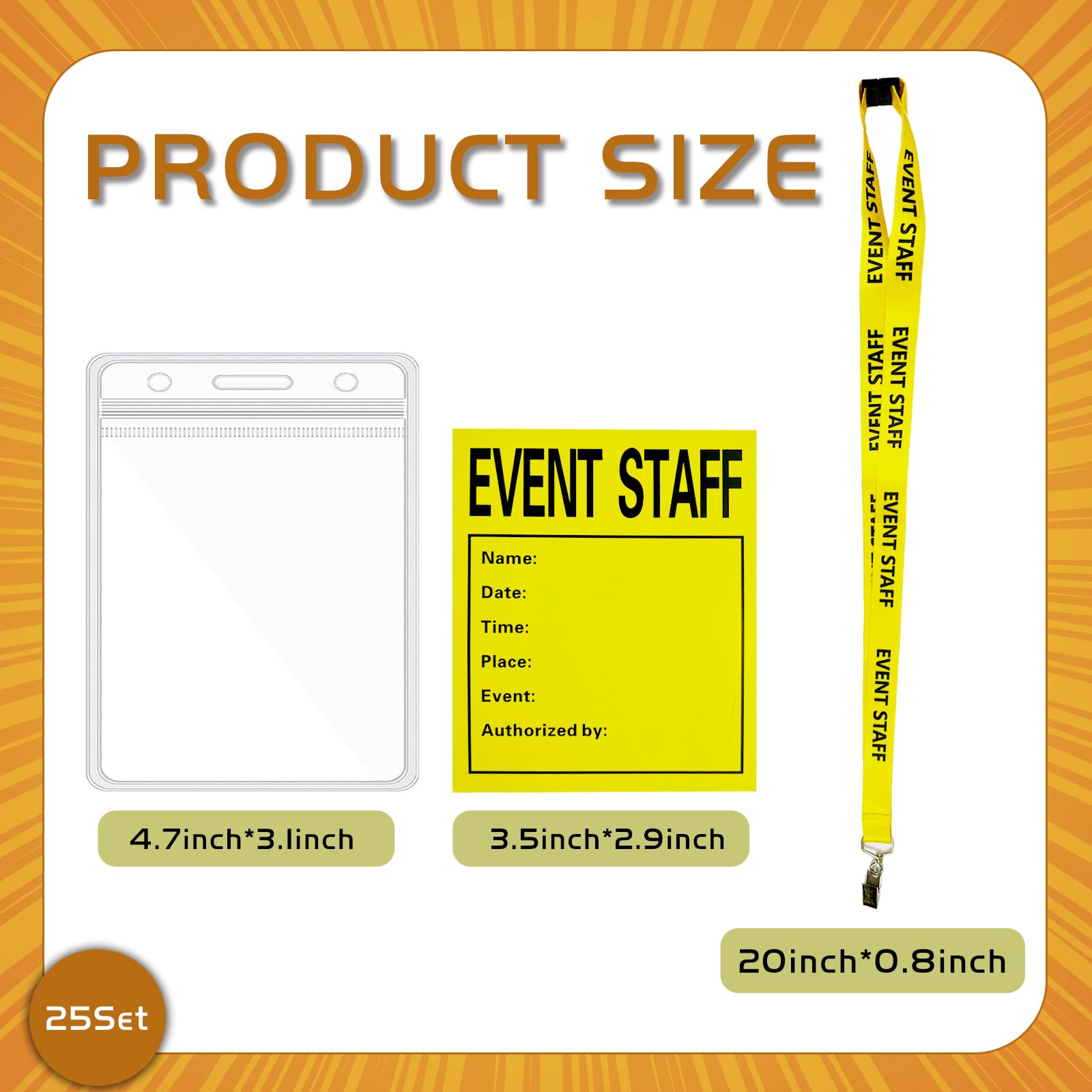 25 Set Yellow Event Staff Lanyard, with Plastic Card Holder and Pass Card, Identifiable Event Lanyard, for Conference School Concert Backstage and Other Activities