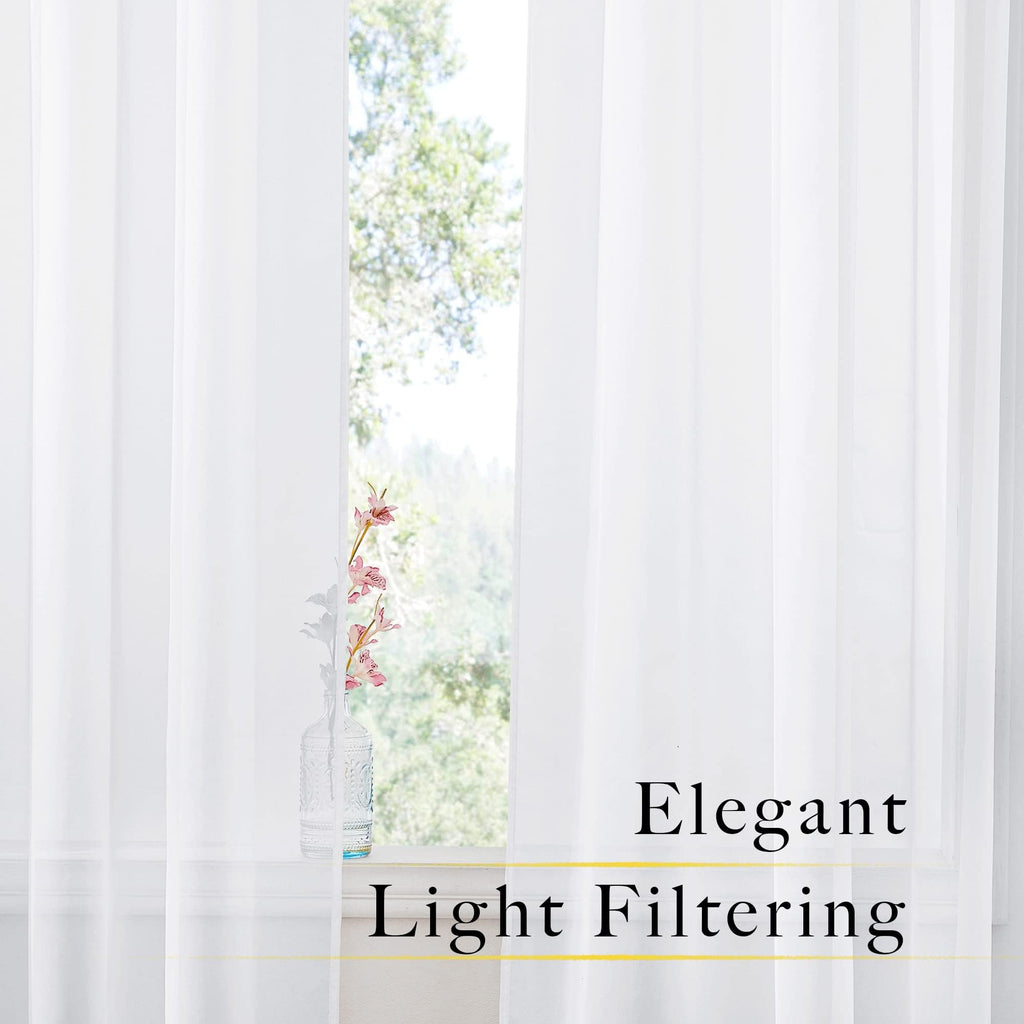 NICETOWN White Sheer Curtains 84 inches Long for Living Room, Rod Pocket Window Treatments Solid Voile Sheer Light Filtering Drapes for Bedroom (White, 2 Panels, W60 x L84)