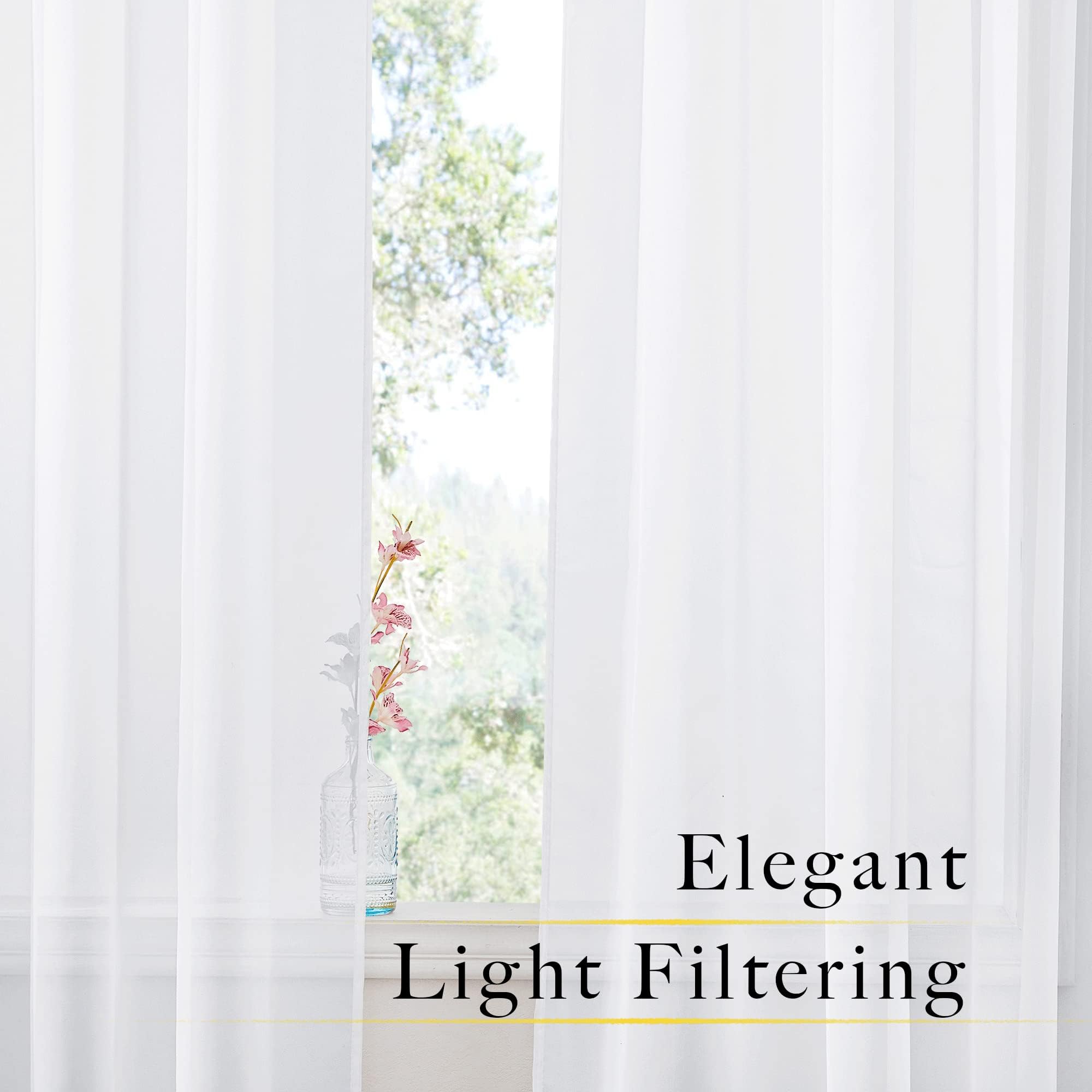NICETOWN White Sheer Curtains 84 inches Long for Living Room, Rod Pocket Window Treatments Solid Voile Sheer Light Filtering Drapes for Bedroom (White, 2 Panels, W60 x L84)
