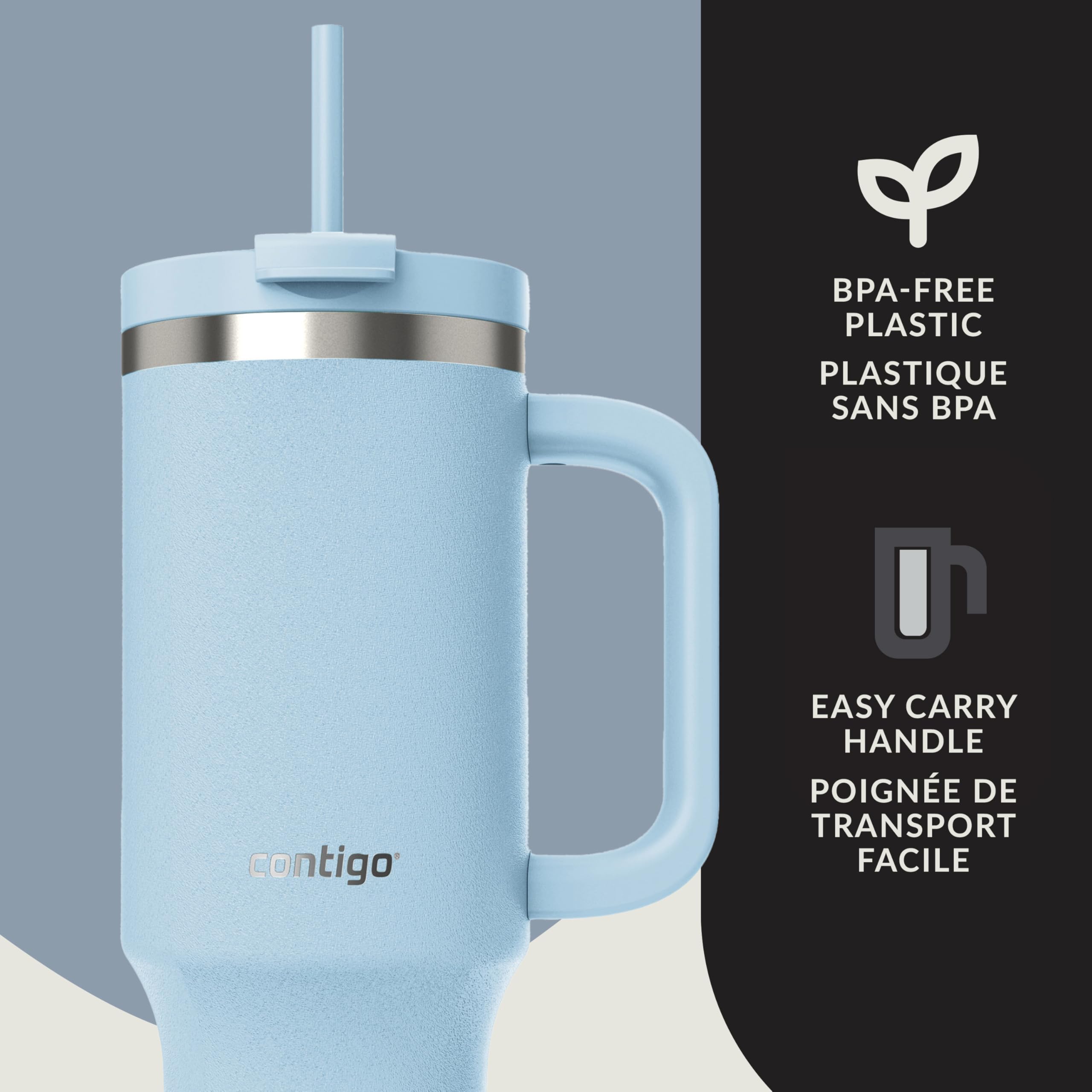 Contigo Streeterville Tumbler, 40 oz (1.18 L), Insulated Stainless Steel Water Bottle with Straw and Leak-Proof Lid, Glacier