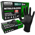 [100 Pack] SURESAFE 5 Mil Black Nitrile Gloves Large, Food Grade Gloves Disposable, Powder & Latex Free, Textured Fingertips, For Food Prep, Dishwashing, Hair Dye, Tattoo, Kitchen, Cleaning