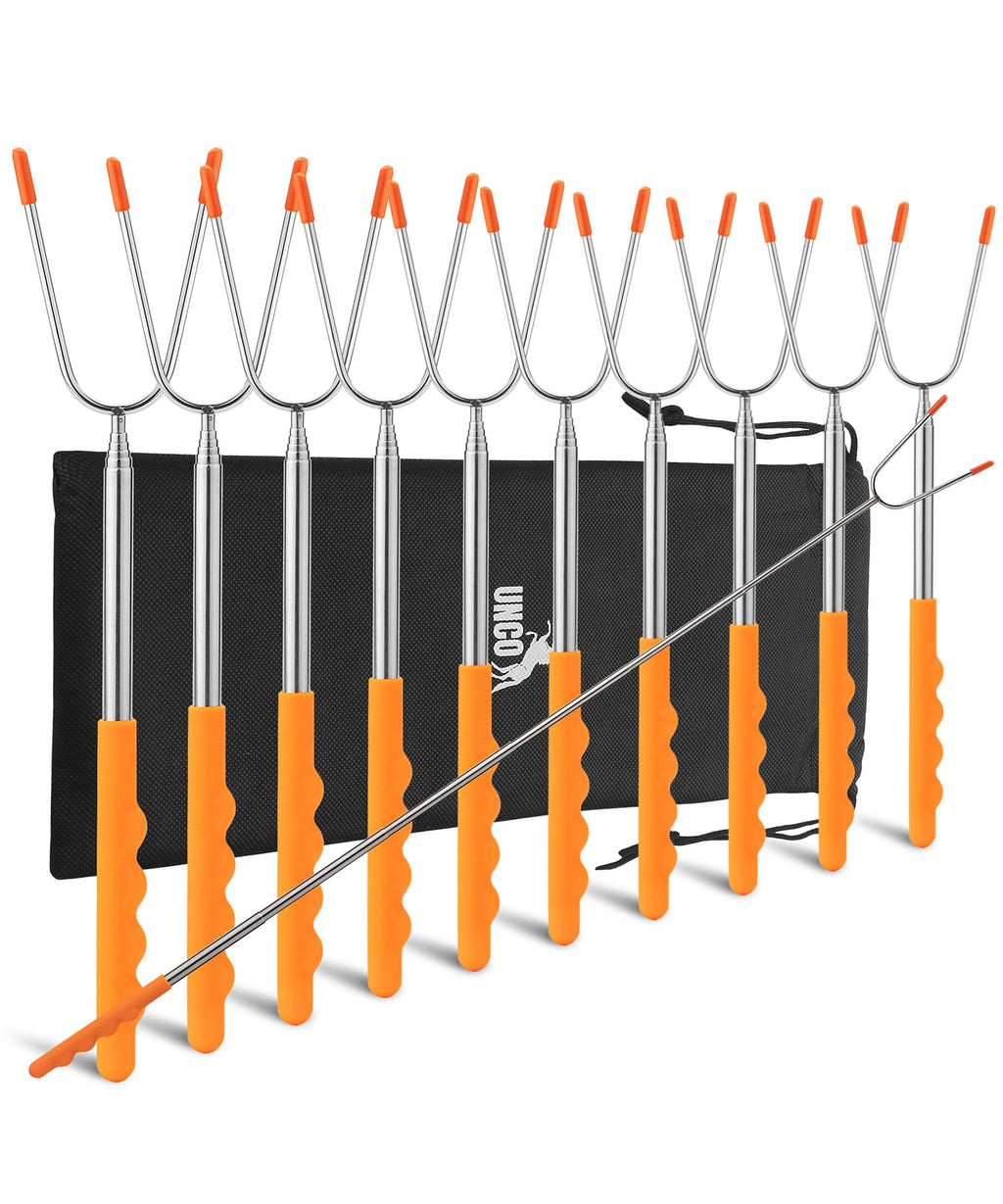 UNCO- Marshmallow Roasting Sticks, 10Pack, 45", Extendable Stainless Steel Smores Skewers for Campfire, Hot Dog Sticks for Fire Pit