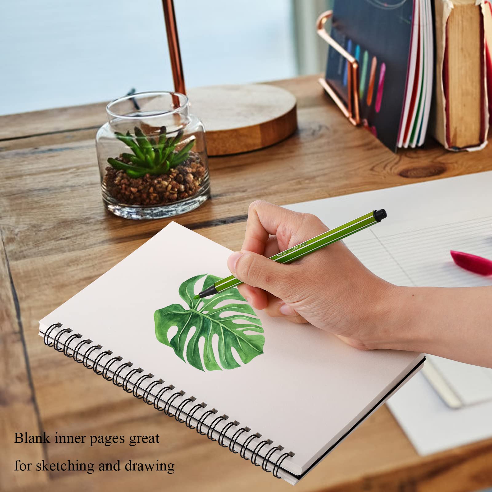 Hacaroa 10 Pack Blank Spiral Notebooks, 8"x5" Unlined Journal Kraft Cover Sketch Note Pad, Diary NoteBook Planner Memo Notepads for Students, Office Supplies, 100 Pages, 2 Colors