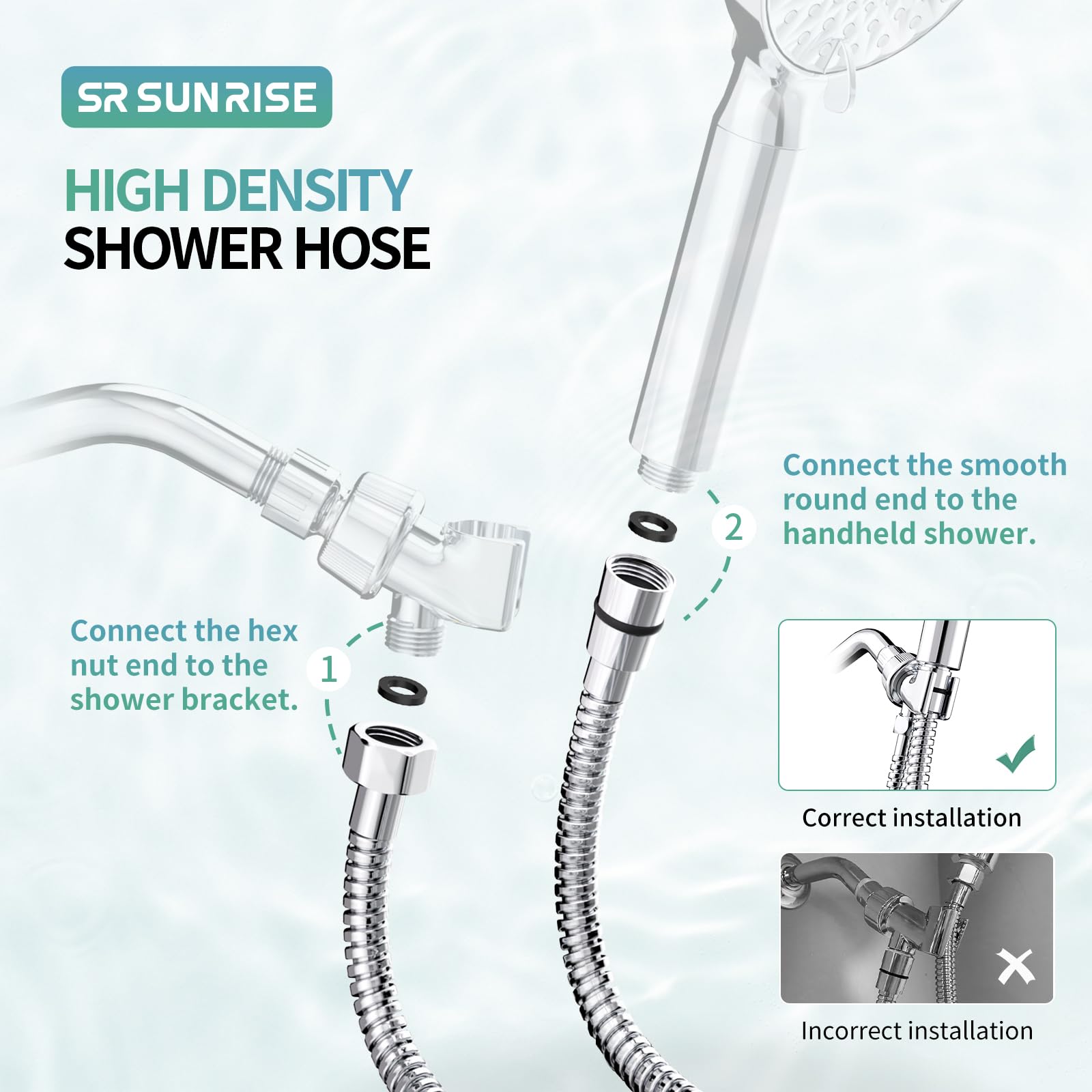 SR SUN RISE 2.45 Meters/96 Inches/8 Ft. Flexible 304 Stainless Steel Replacement Shower Hose Extra Long with Brass Fittings. Explosion-Proof. Polished Chrome