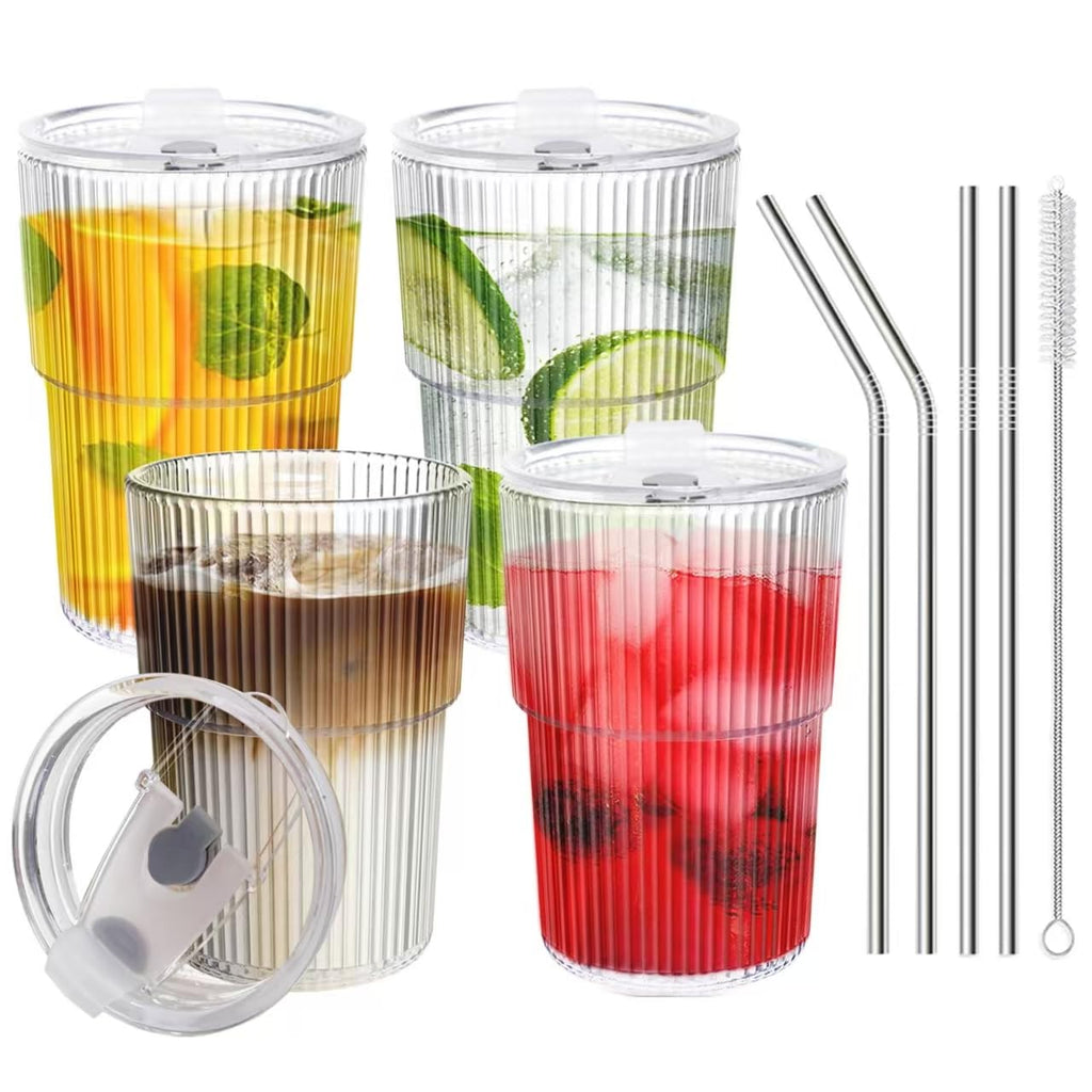 VAIIGO 16 OZ Iced Coffee Cup, Reusable Plastic Coffee Cups with Lids and Straws, Unbreakable Plastic Drinking Glasses Iced Coffee Glass to Go Coffee Cups, BPA Free, Dishwasher Safe, Set of 4