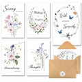 C2U Sympathy Cards with Envelopes – 20 Pack Condolence & Thinking of You Cards with Stickers – Elegant Floral Designs & Heartfelt Messages