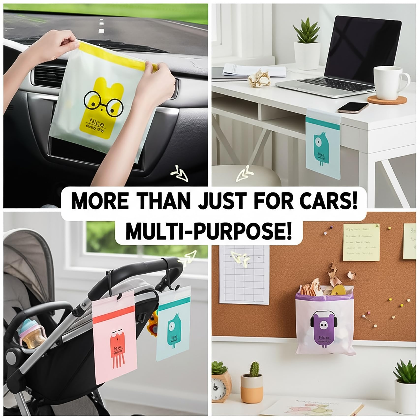 Hiceeden 120pcs Car Trash Bag, Stick-on Disposable Trash Bag, Leakproof Vomit Bags for Car, Kitchen, Travel, Camping, Bedroom, Study Room, Office