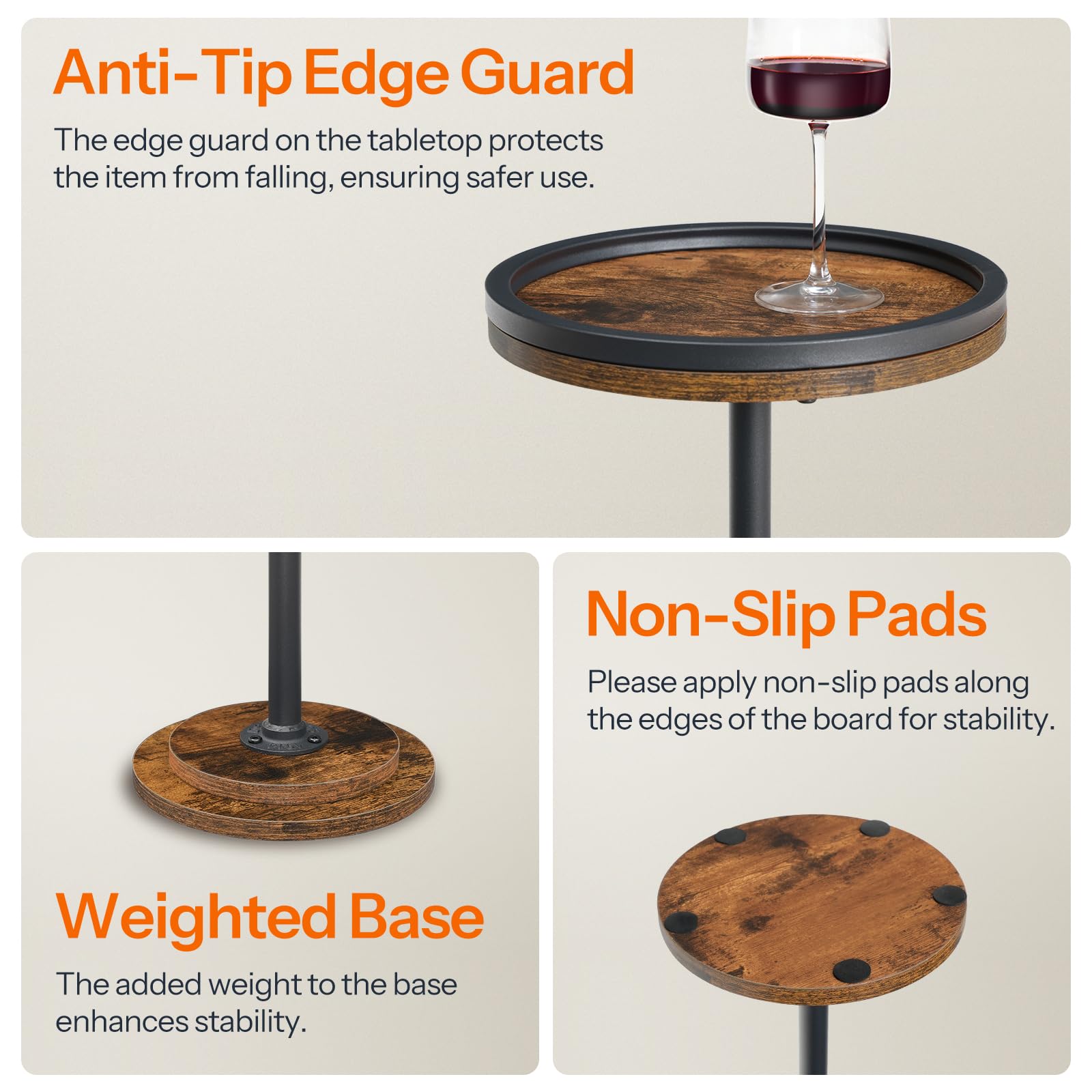 HOOBRO Small Side Table, Drink Table, Round Coffee End Table for Small Spaces, Martini Table, Pedestal Table for Living Room, Bedroom, Sofa Couch, Rustic Brown BF168BZ01
