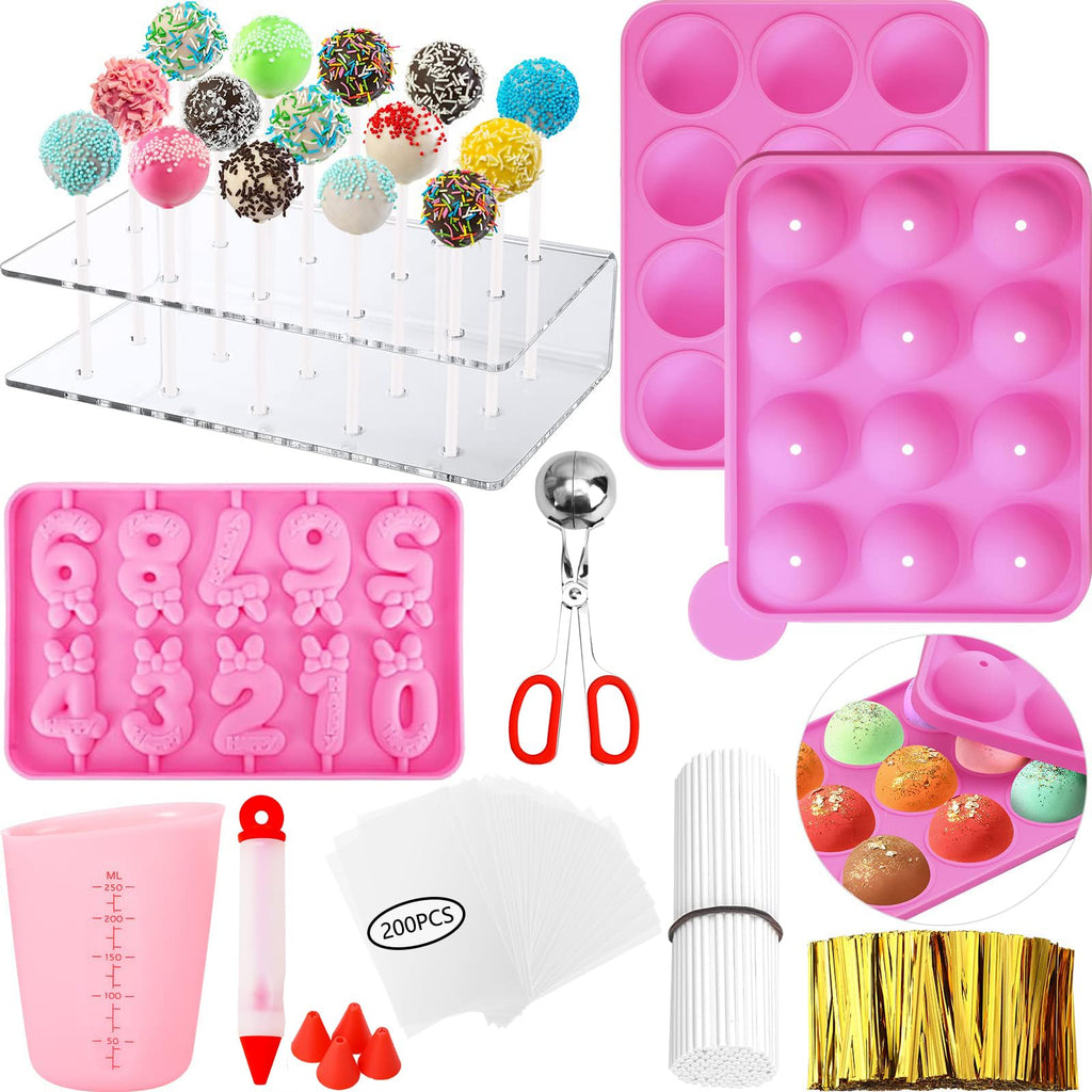 GZMAISULEE Cake Pop Molds Kit 610PCS Lollipop Cake Pop Maker Set with Cake Pop Stand, Cake Pop Sticks and Wrappers, Decorating Pen, 4 Piping Tips, Measuring Cup