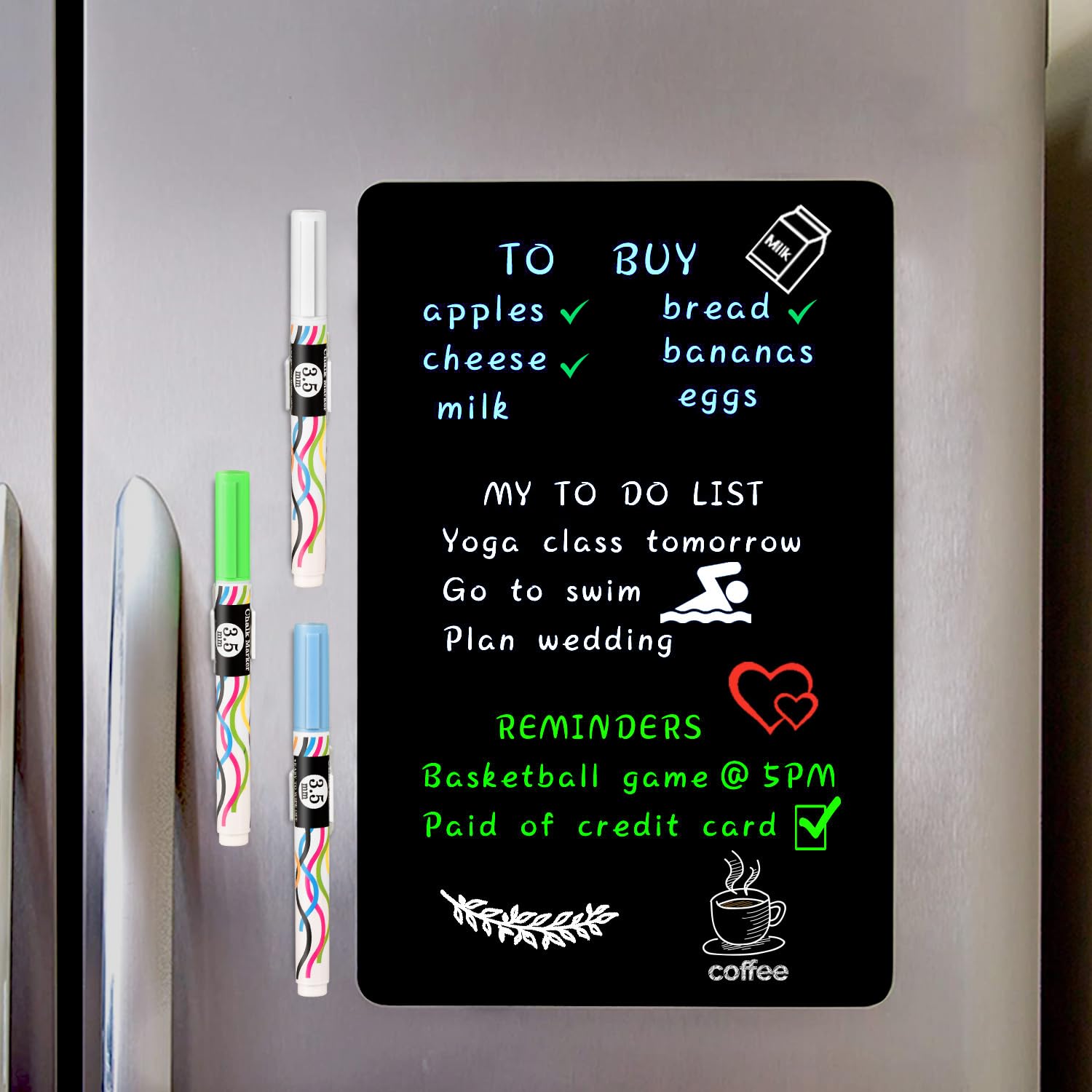 ANLIOTE Magnetic Dry Erase Board Fridge Black Board Sheet 17"x11", Easy to Write and Wipe Refrigerator Chalkboard, Flexible Magnet Whiteboard for Home Kitchen Organizer Grocery List, 3 Chalk Markers