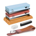Wucgea Knife Sharpening Stone Kit - 400/1000 3000/8000 Grit Japanese Whetstone Sharpener Set with Non-Slip Rubber Base Angle Guide Flattening Stone and Leather Strop…