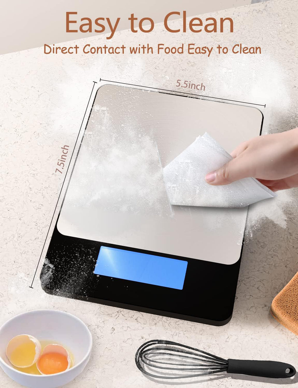 Food Scale -33lb Digital Kitchen Scale for Food Ounces Grams Rechargeable 304 Stainless Steel,Batteries and Type-C Charging | Perfect for Meal Prep, Cooking, and Baking, Blue