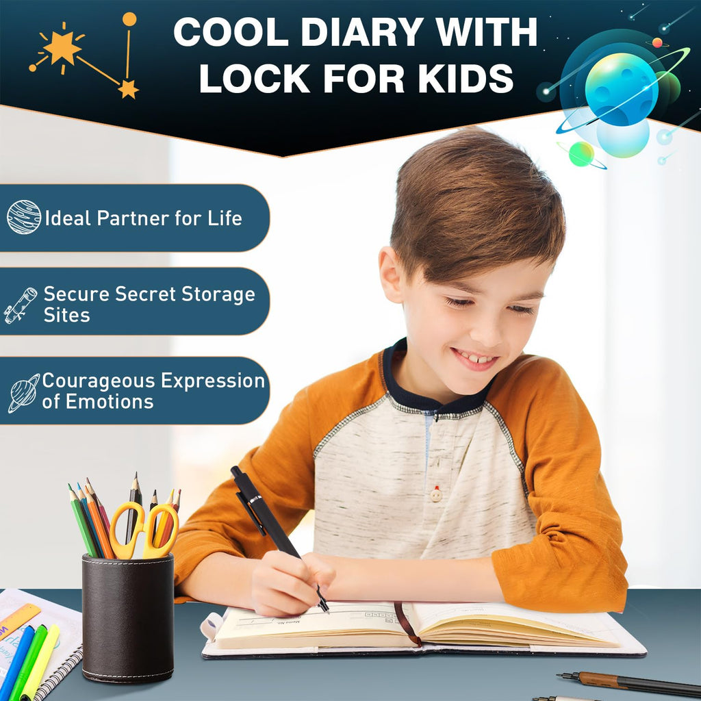 Diary with Lock for Boys Ages 8-12, A5 Journal with Lock 192 Pages-Adventure Travel Kids Journals for Teen Boys, Secret Diary with Pen, Notebook for 10 11 12 13 14 15 Teenage Kids Men