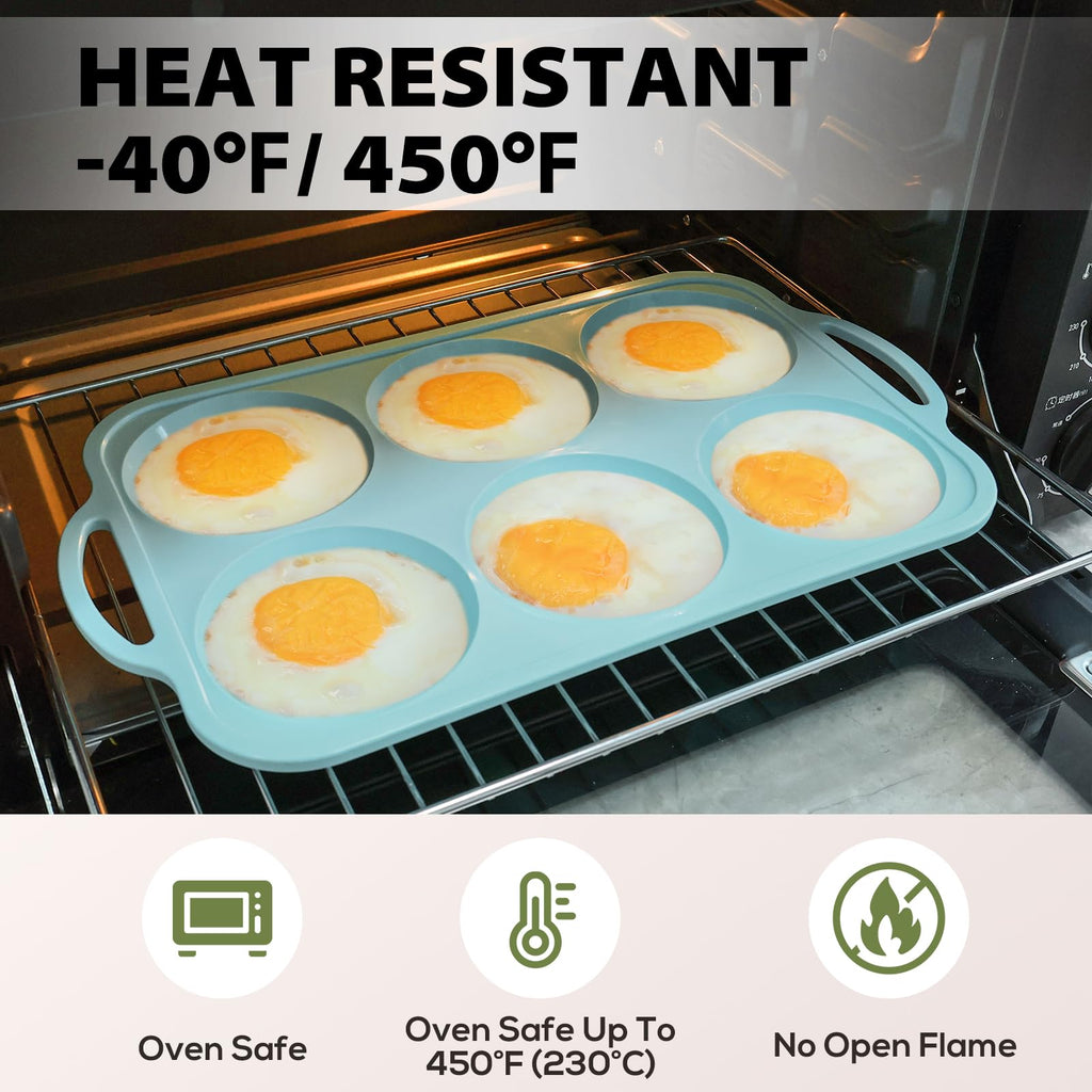 Nonstick Silicone Muffin Top Pan: 4 Inch Jumbo Silicone Egg Molds with Metal Frame for Baking Breakfast Sandwiches/English Muffins Egg Bites Hamburger Buns - for Oven Housewife (Beige& Mint Green)