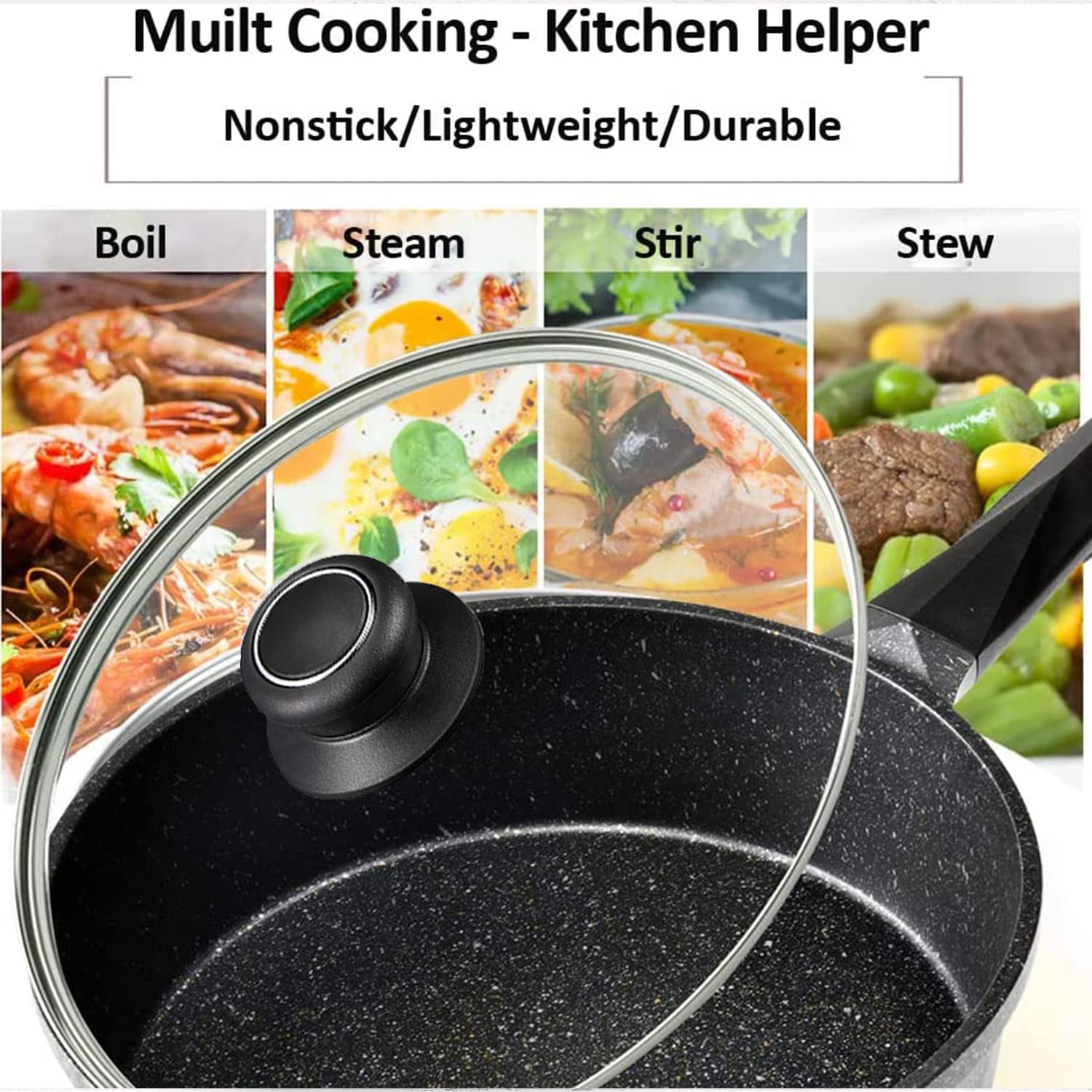 12 Inch Glass Lid for Frying Pan, Fry Pan Lid, Skillet Lid, Pan Lid with Handle Coated, Fits Lodge 12 Inch Cast Iron Skillets and 7 Quart Dutch Ovens12"/30cm, Clear